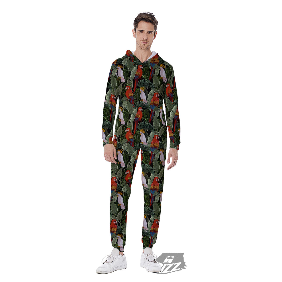 Hawaii Leaf Parrot Banana Print Pattern Men's Jumpsuit-grizzshop