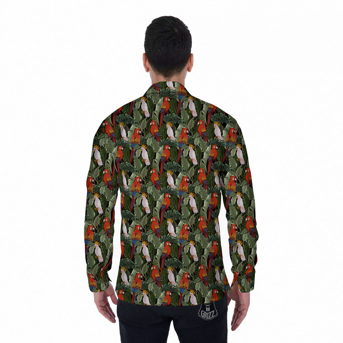 Hawaii Leaf Parrot Banana Print Pattern Men's Long Sleeve Shirts-grizzshop