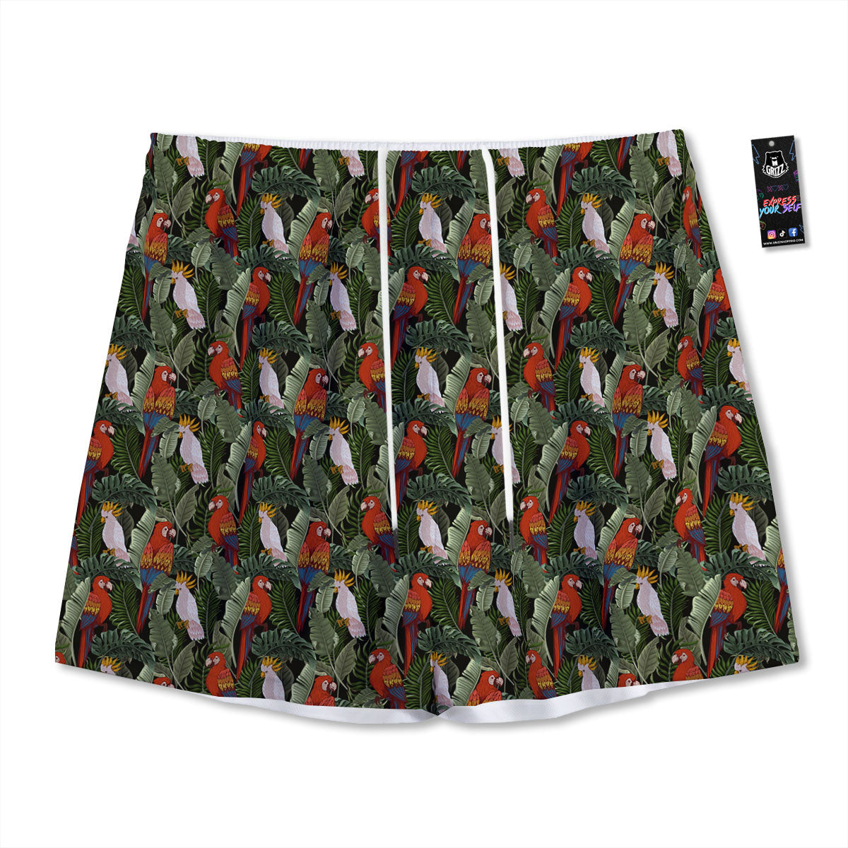 Hawaii Leaf Parrot Banana Print Pattern Mesh Shorts