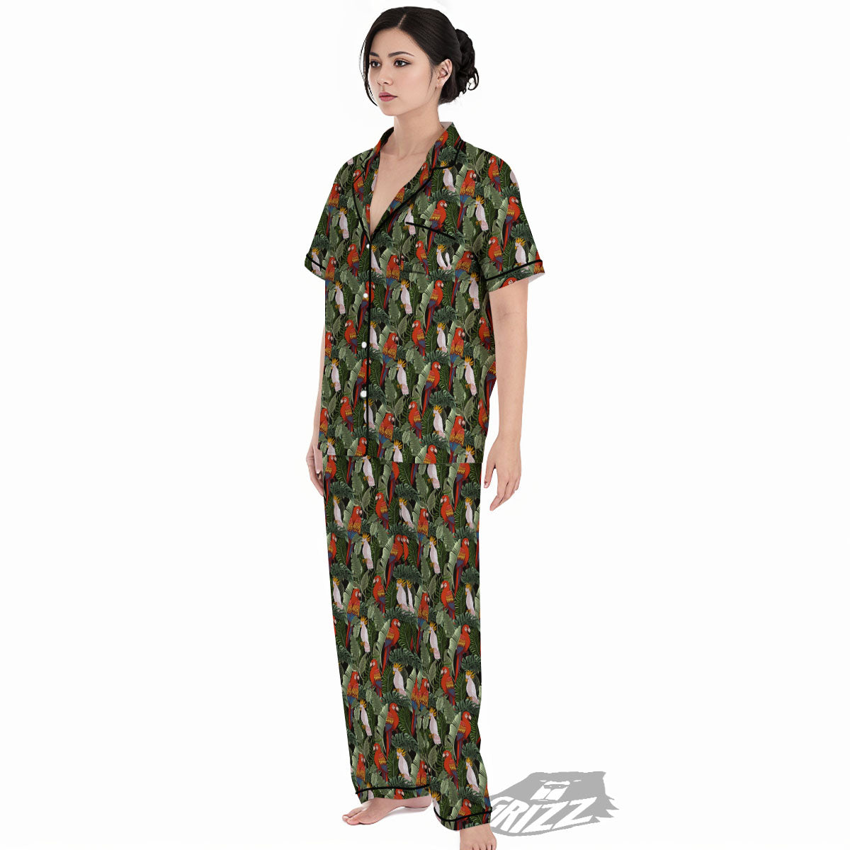Hawaii Leaf Parrot Banana Print Pattern Women's Pajamas Set-grizzshop