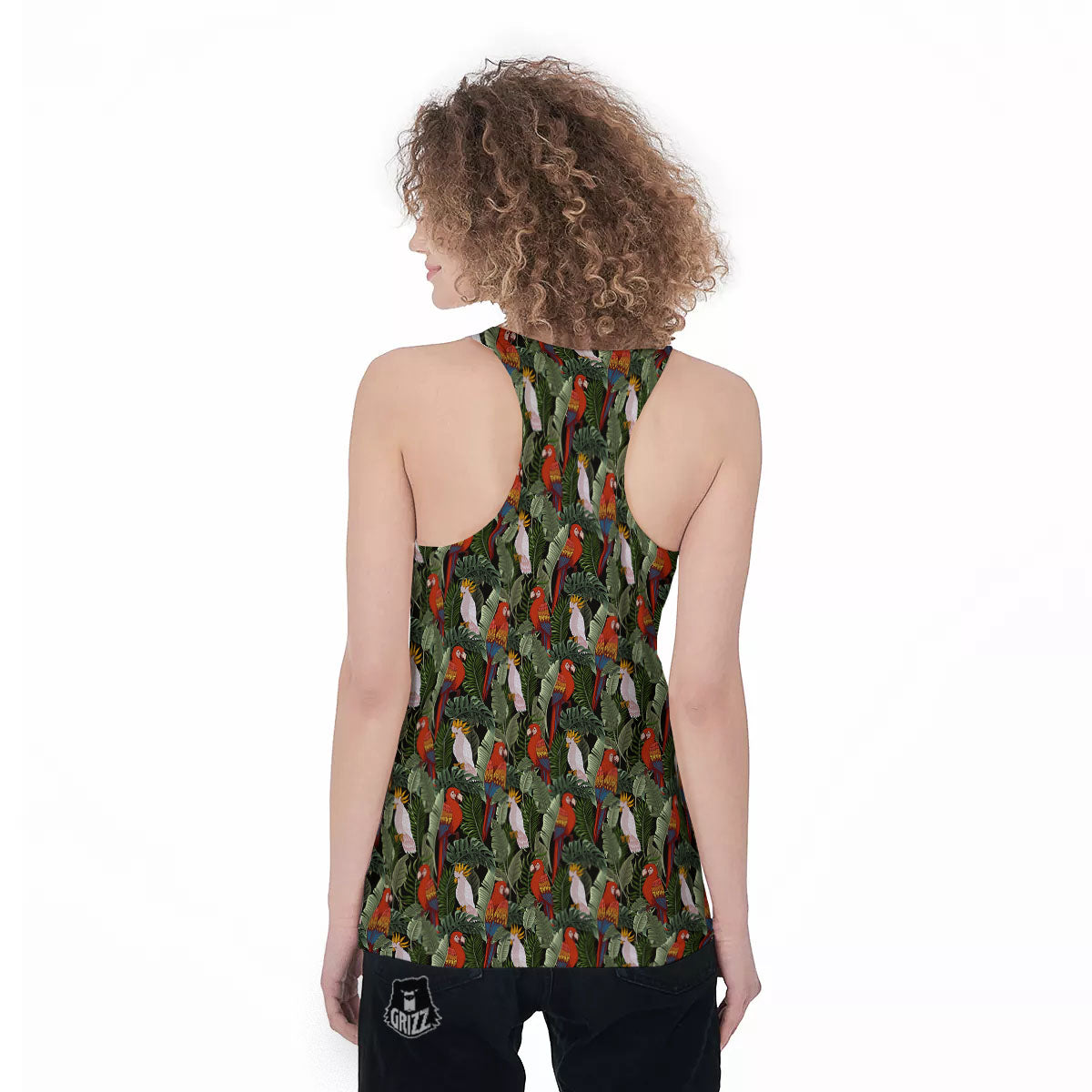 Hawaii Leaf Parrot Banana Print Pattern Women's Racerback Tank Top-grizzshop