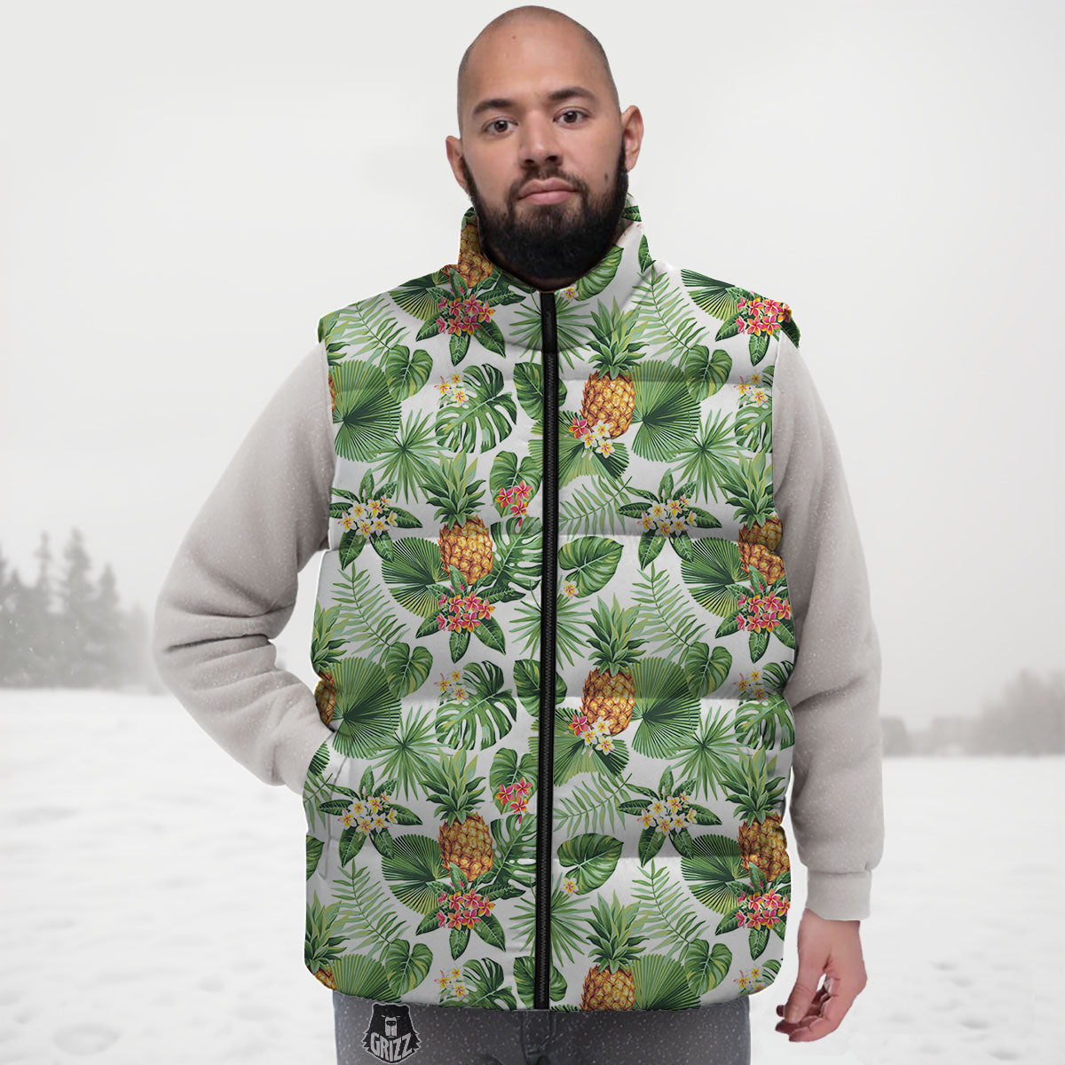 Hawaii Leaves Pineapple Print Pattern Down Vest-grizzshop