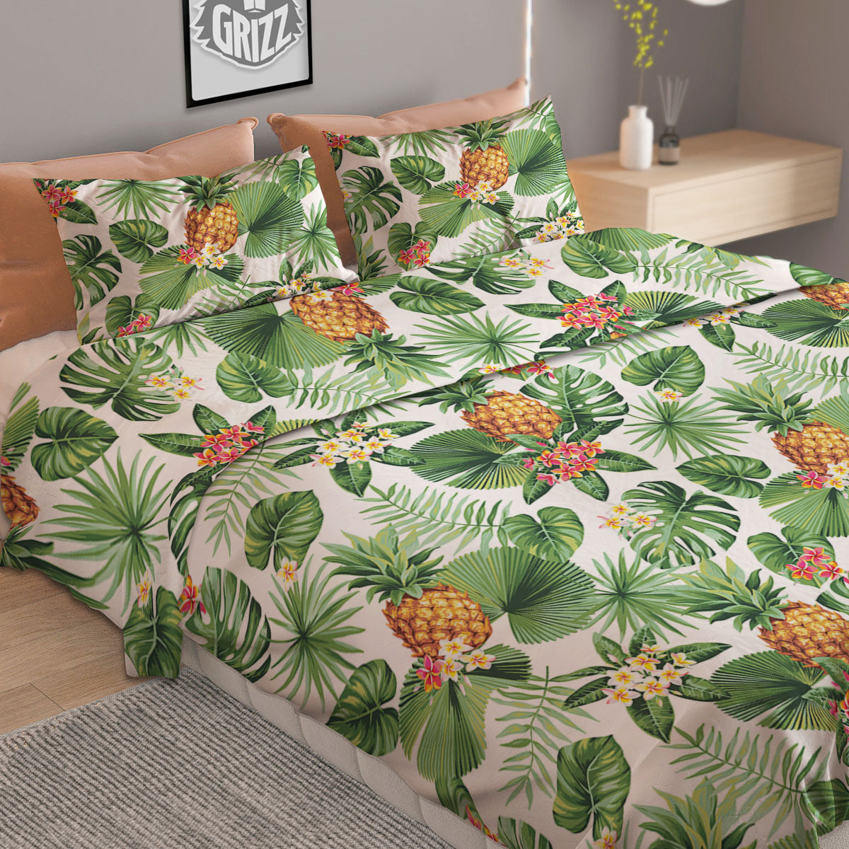 Hawaii Leaves Pineapple Print Pattern Duvet Cover Bedding Set