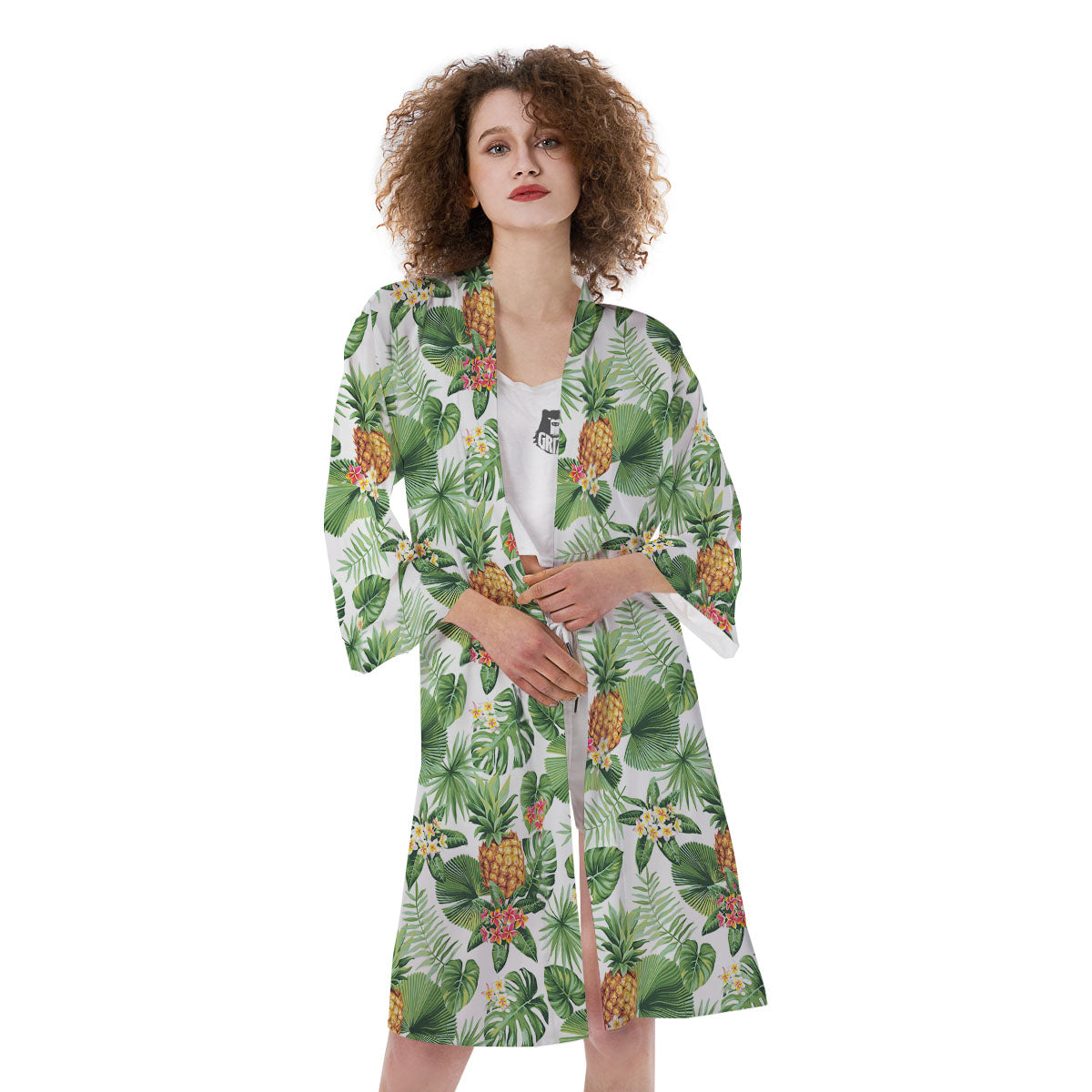 Hawaii Leaves Pineapple Print Pattern Kimono-grizzshop