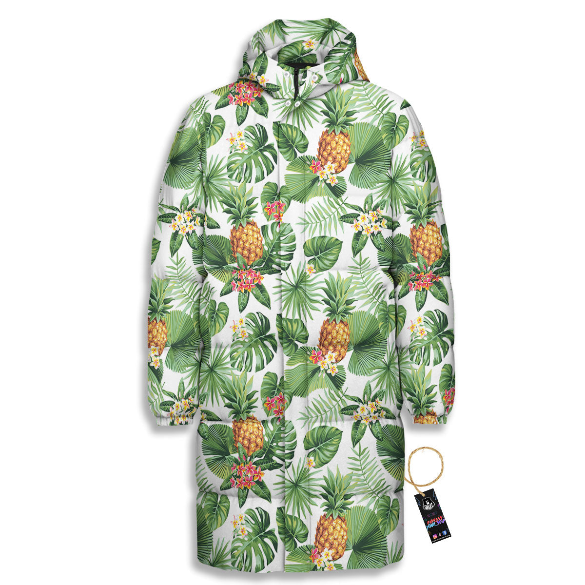 Hawaii Leaves Pineapple Print Pattern Long Down Jacket-grizzshop
