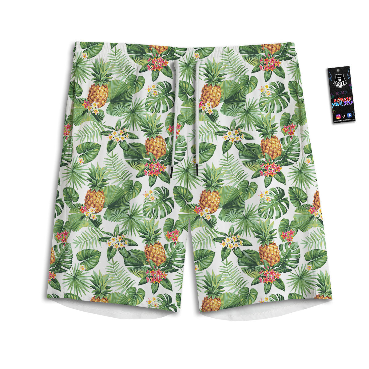 Hawaii Leaves Pineapple Print Pattern Men's Athletic Shorts
