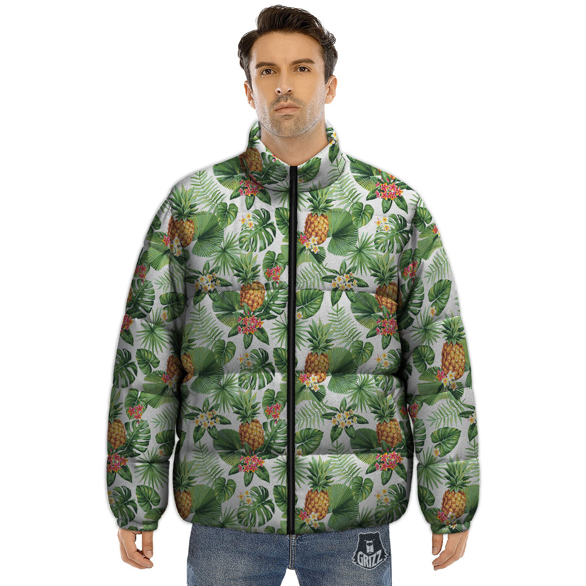 Hawaii Leaves Pineapple Print Pattern Puffer Jacket-grizzshop