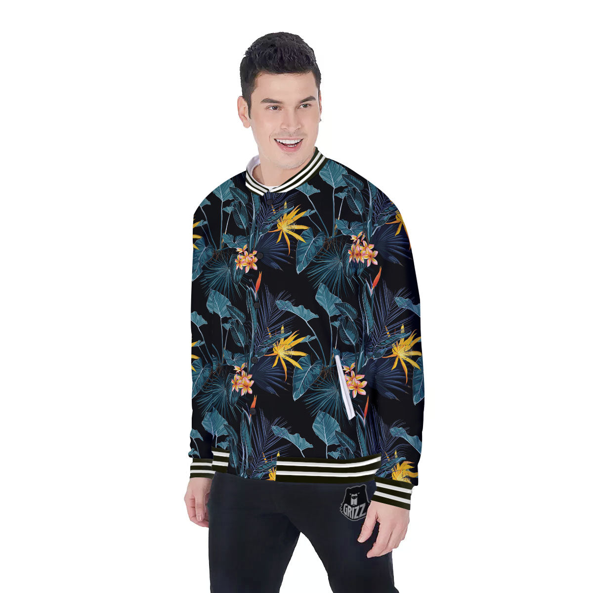 Hawaii Night Tropical Print Pattern Baseball Jacket-grizzshop