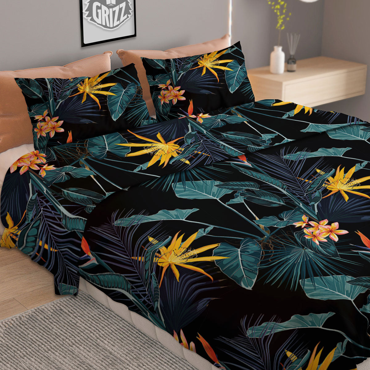 Hawaii Night Tropical Print Pattern Duvet Cover Bedding Set