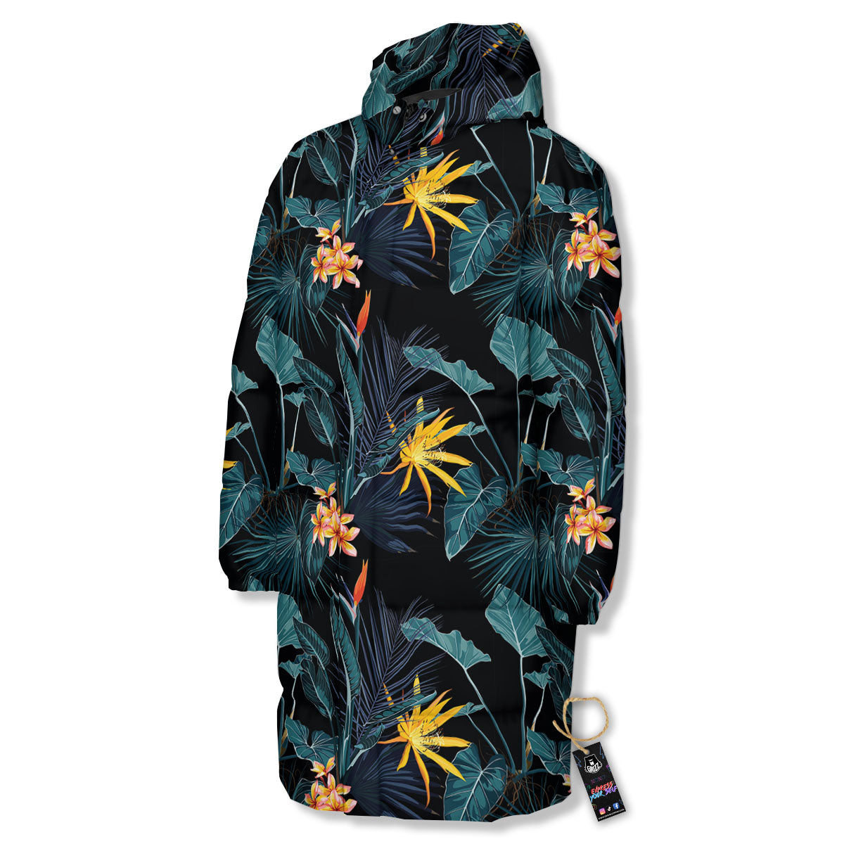 Hawaii Night Tropical Print Pattern Long Down Jacket-grizzshop