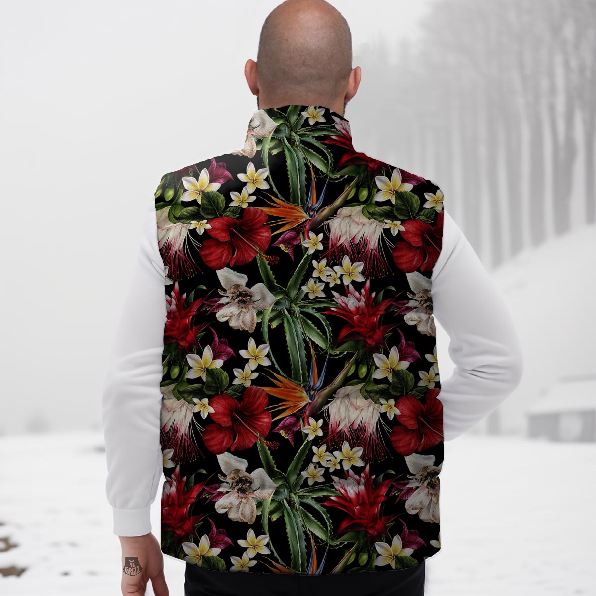 Hawaii Summer Tropical Print Pattern Down Vest-grizzshop