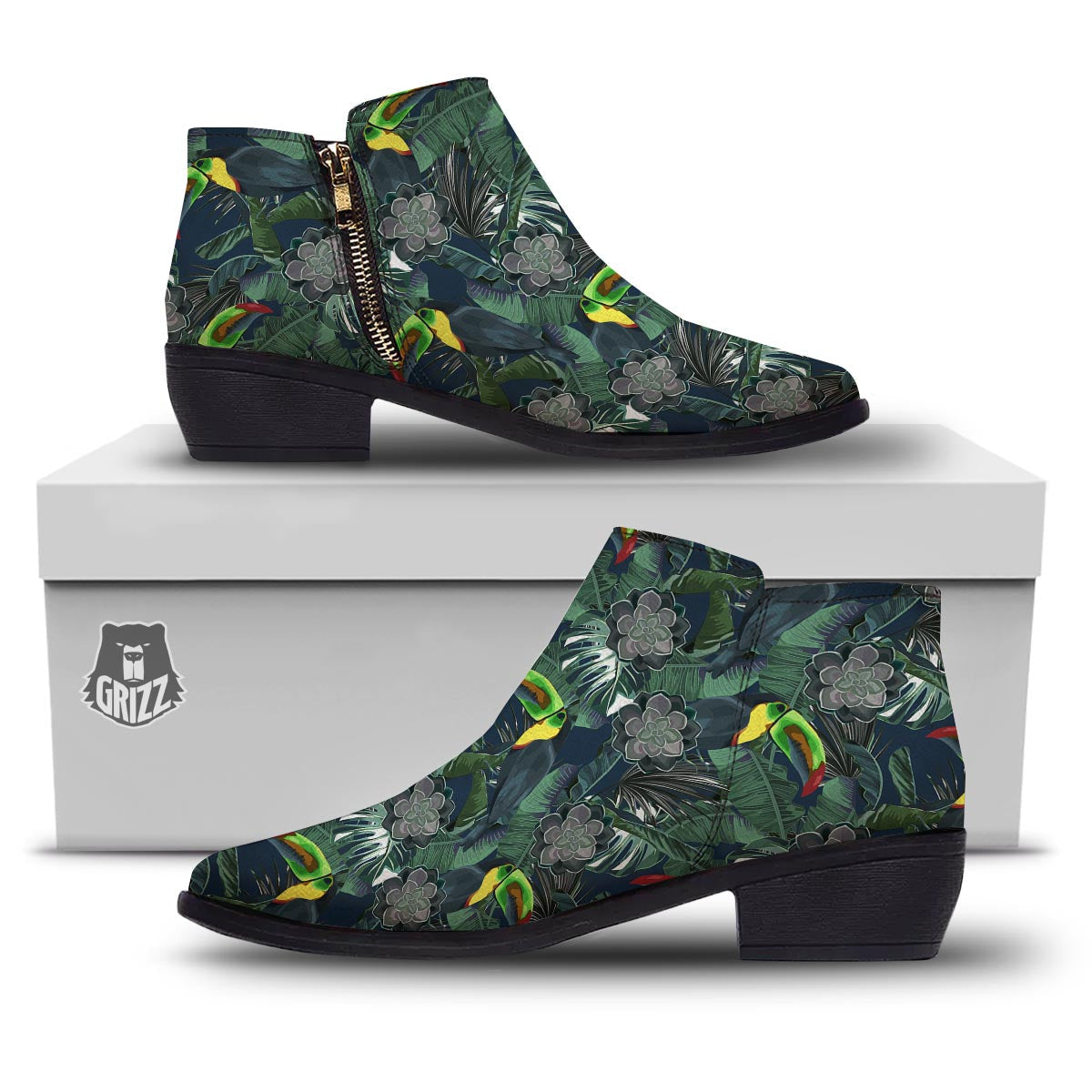 Hawaii Toucan Aloha Print Pattern Ankle Boots-grizzshop