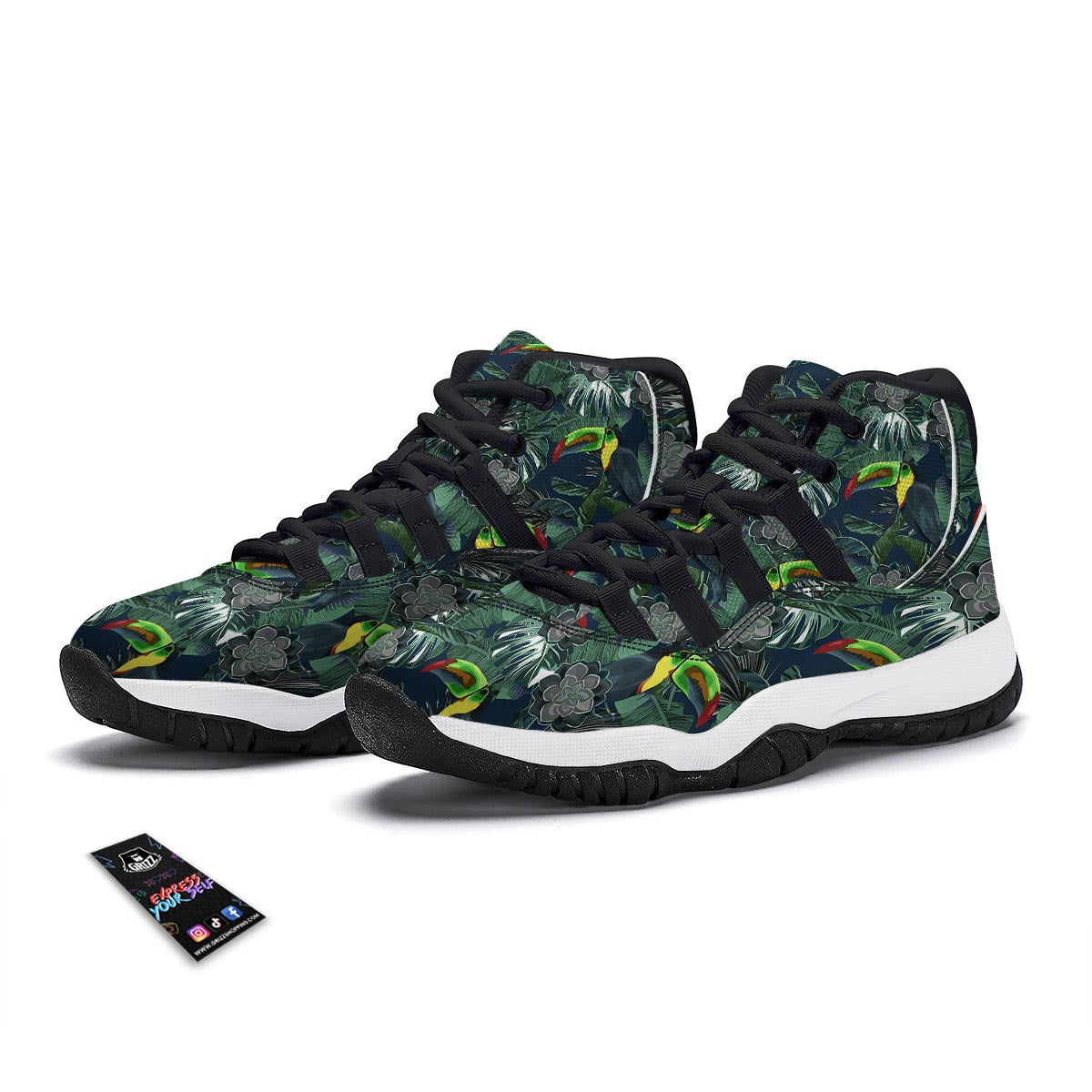 Hawaii Toucan Aloha Print Pattern Black Bball Shoes-grizzshop