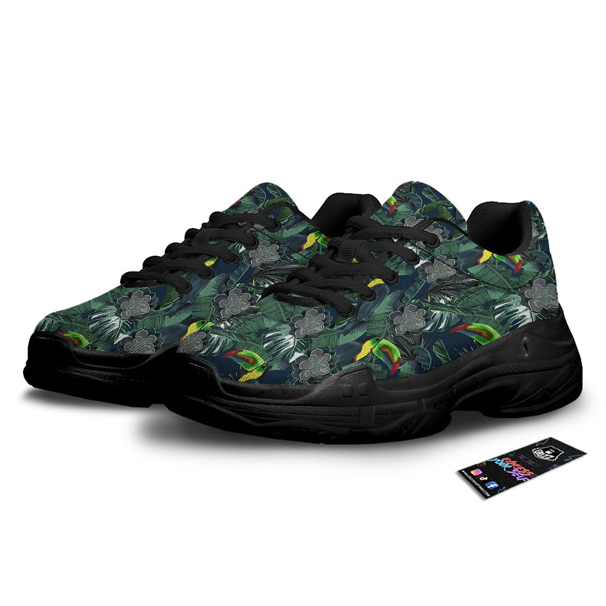 Hawaii Toucan Aloha Print Pattern Black Chunky Shoes-grizzshop