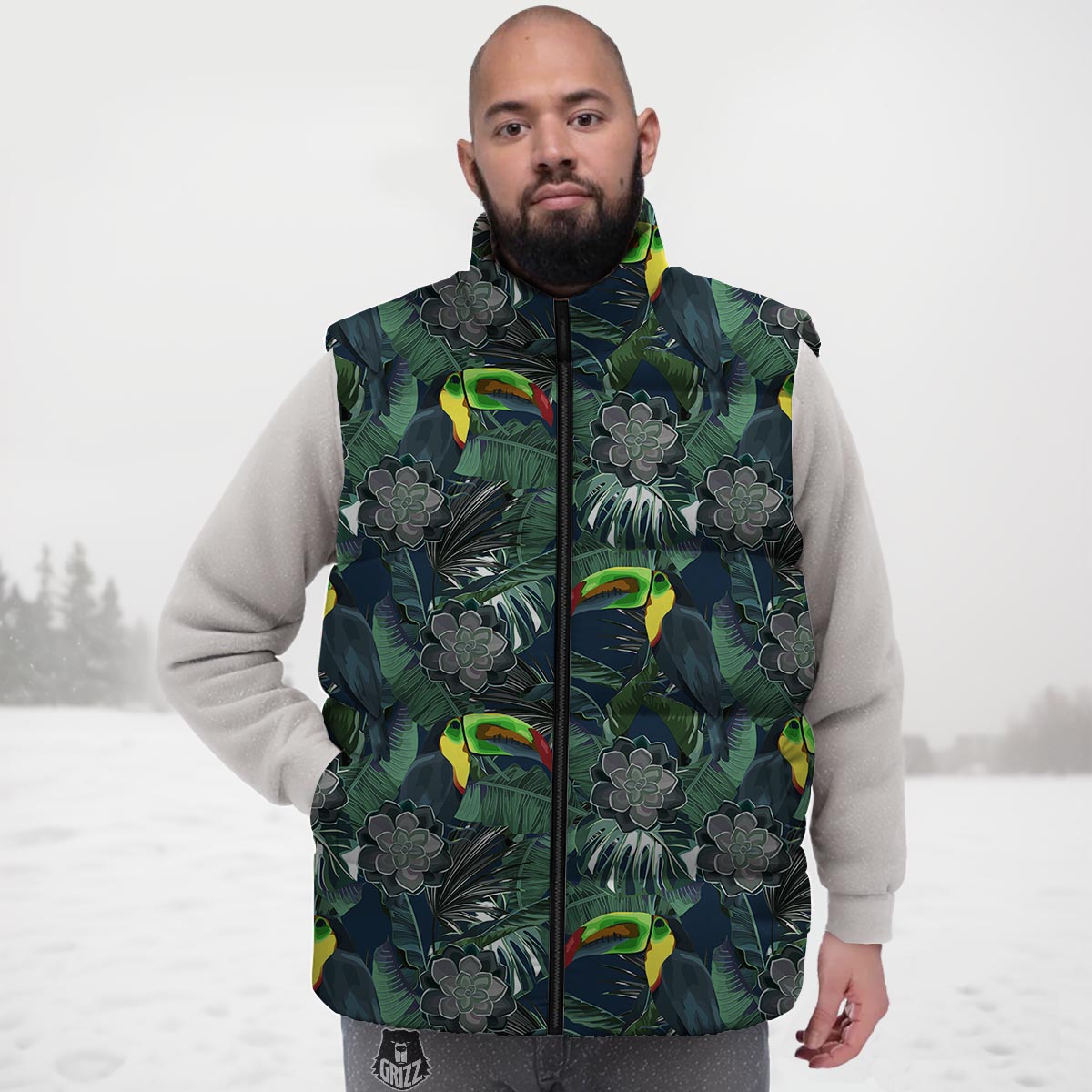 Hawaii Toucan Aloha Print Pattern Down Vest