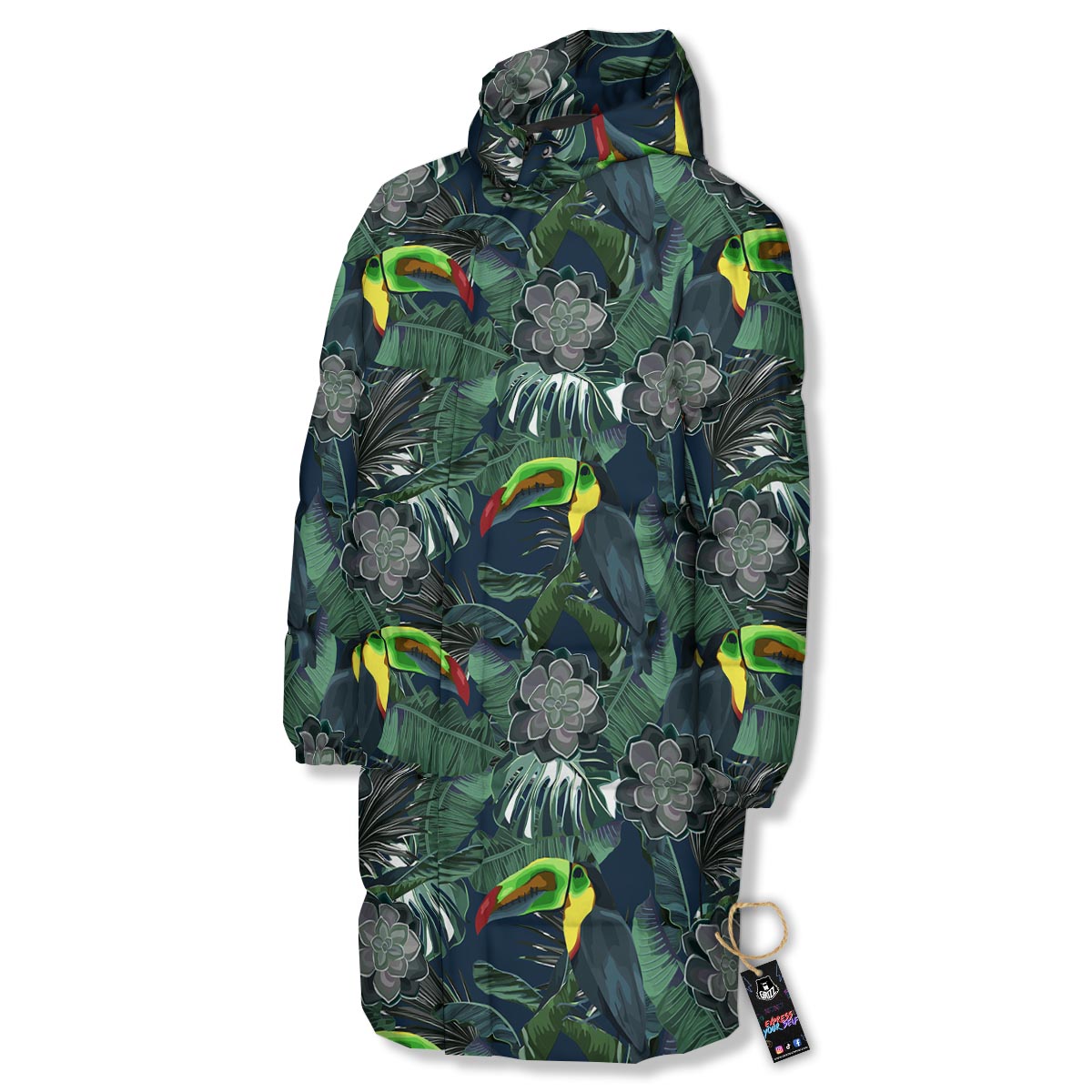 Hawaii Toucan Aloha Print Pattern Long Down Jacket-grizzshop