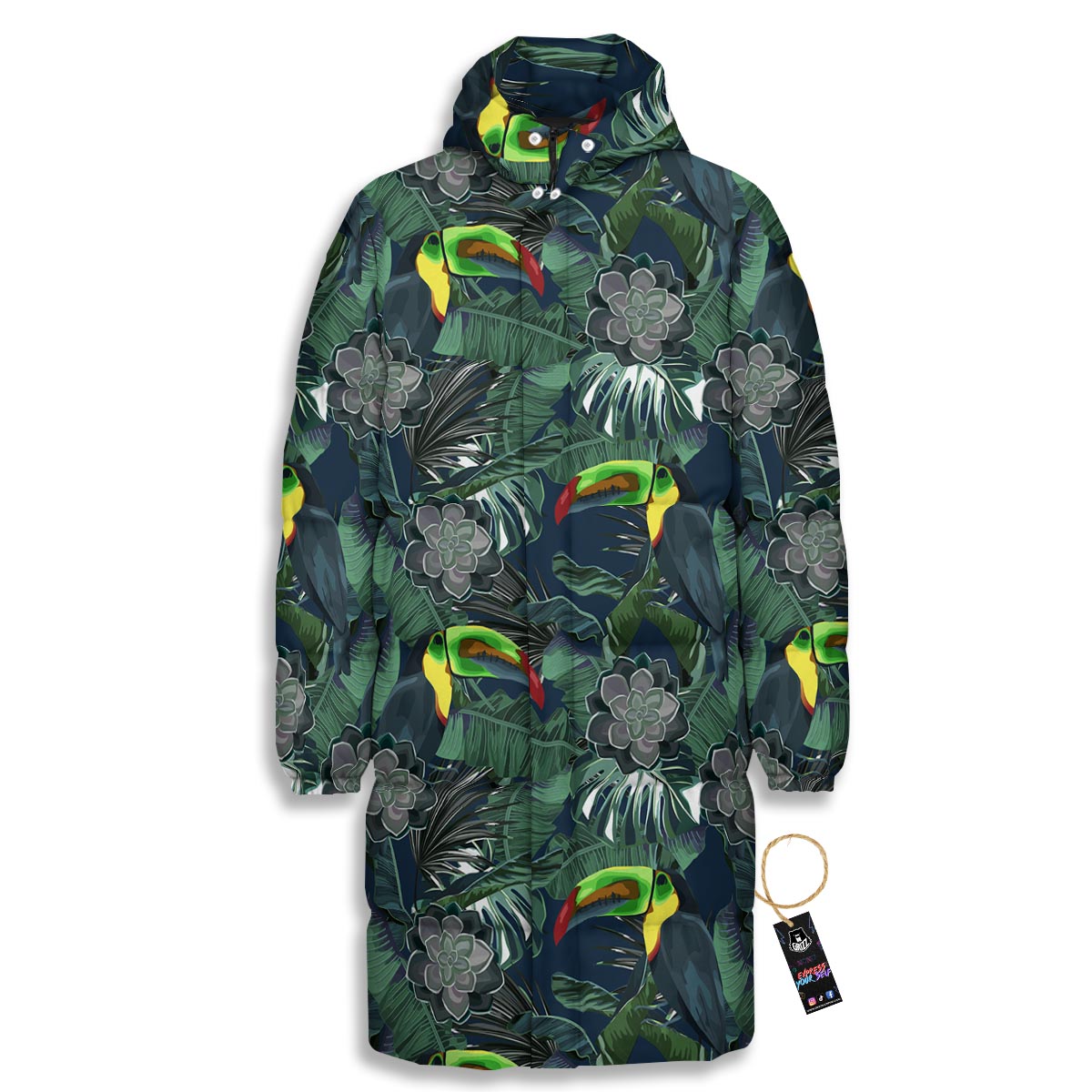 Hawaii Toucan Aloha Print Pattern Long Down Jacket-grizzshop