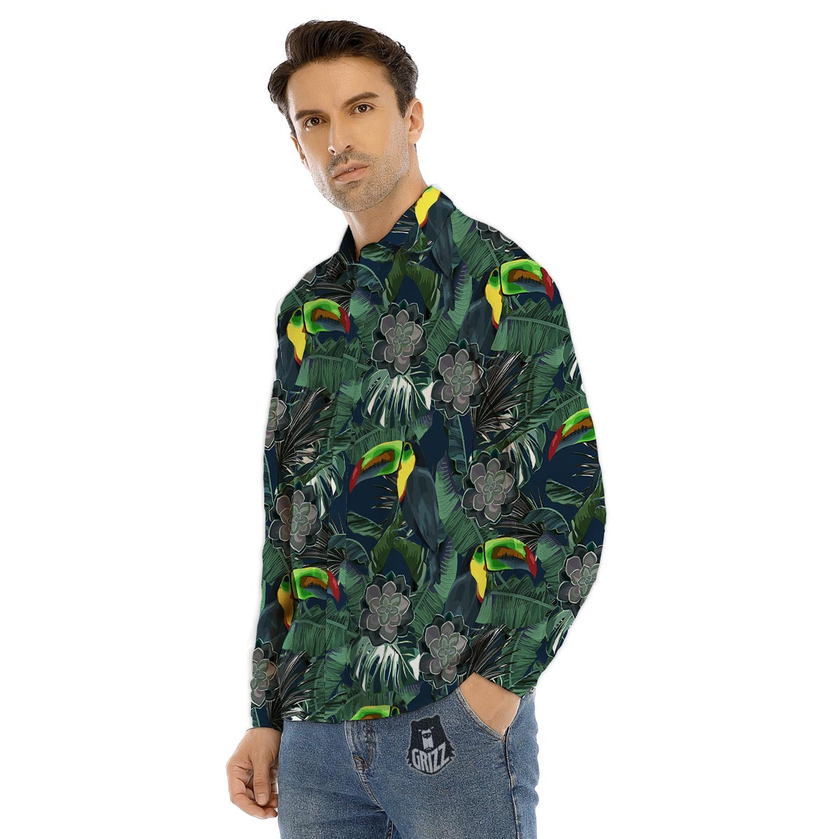 Hawaii Toucan Aloha Print Pattern Men's Dress Shirts-grizzshop