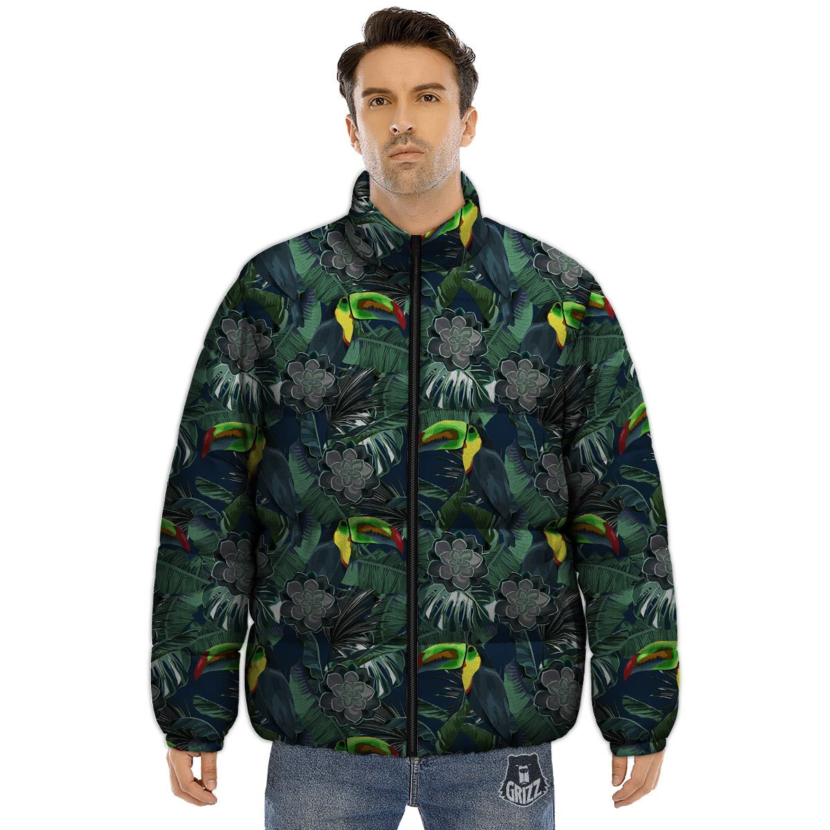 Hawaii Toucan Aloha Print Pattern Puffer Jacket-grizzshop