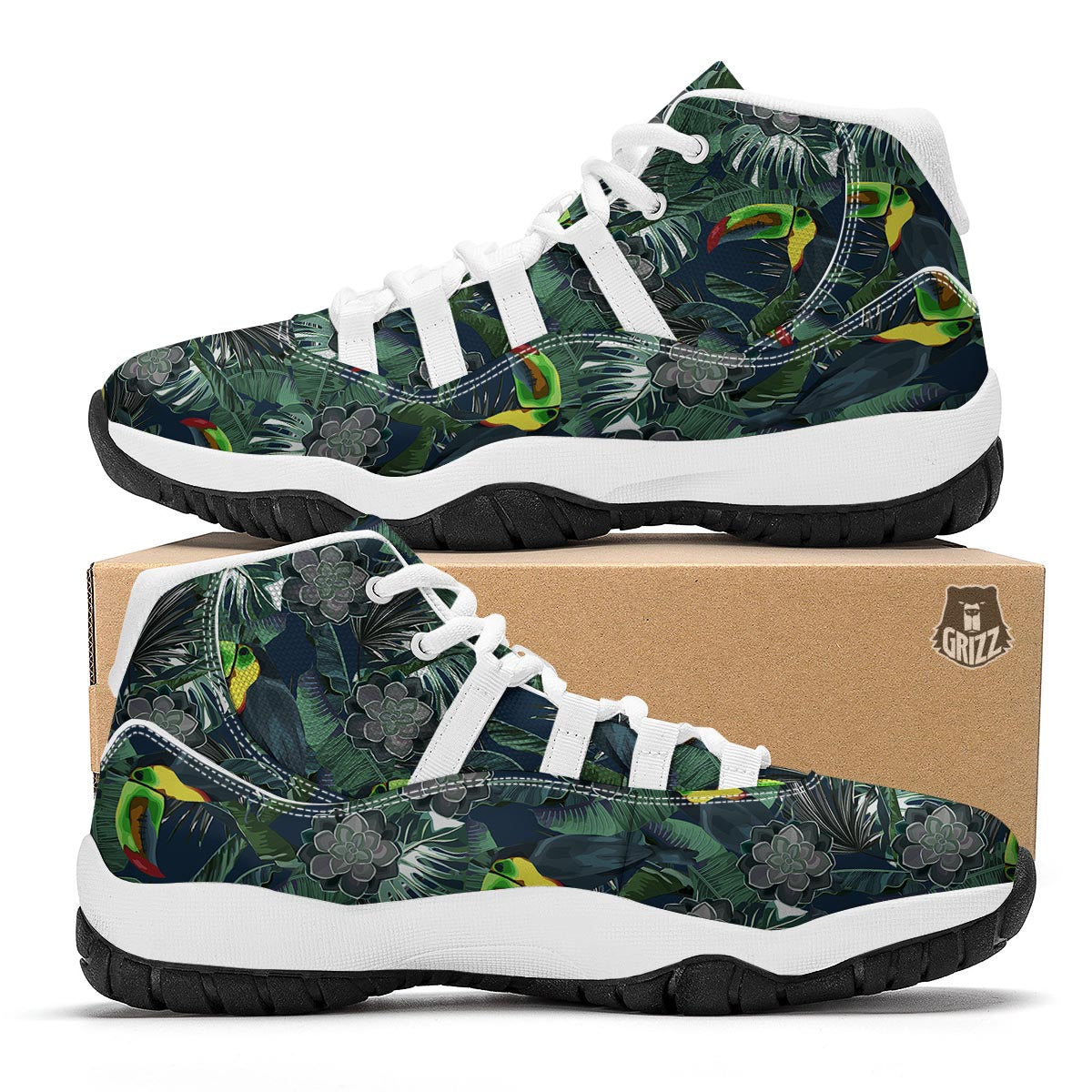 Hawaii Toucan Aloha Print Pattern White Bball Shoes-grizzshop