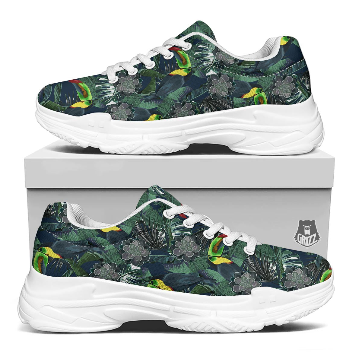 Hawaii Toucan Aloha Print Pattern White Chunky Shoes-grizzshop