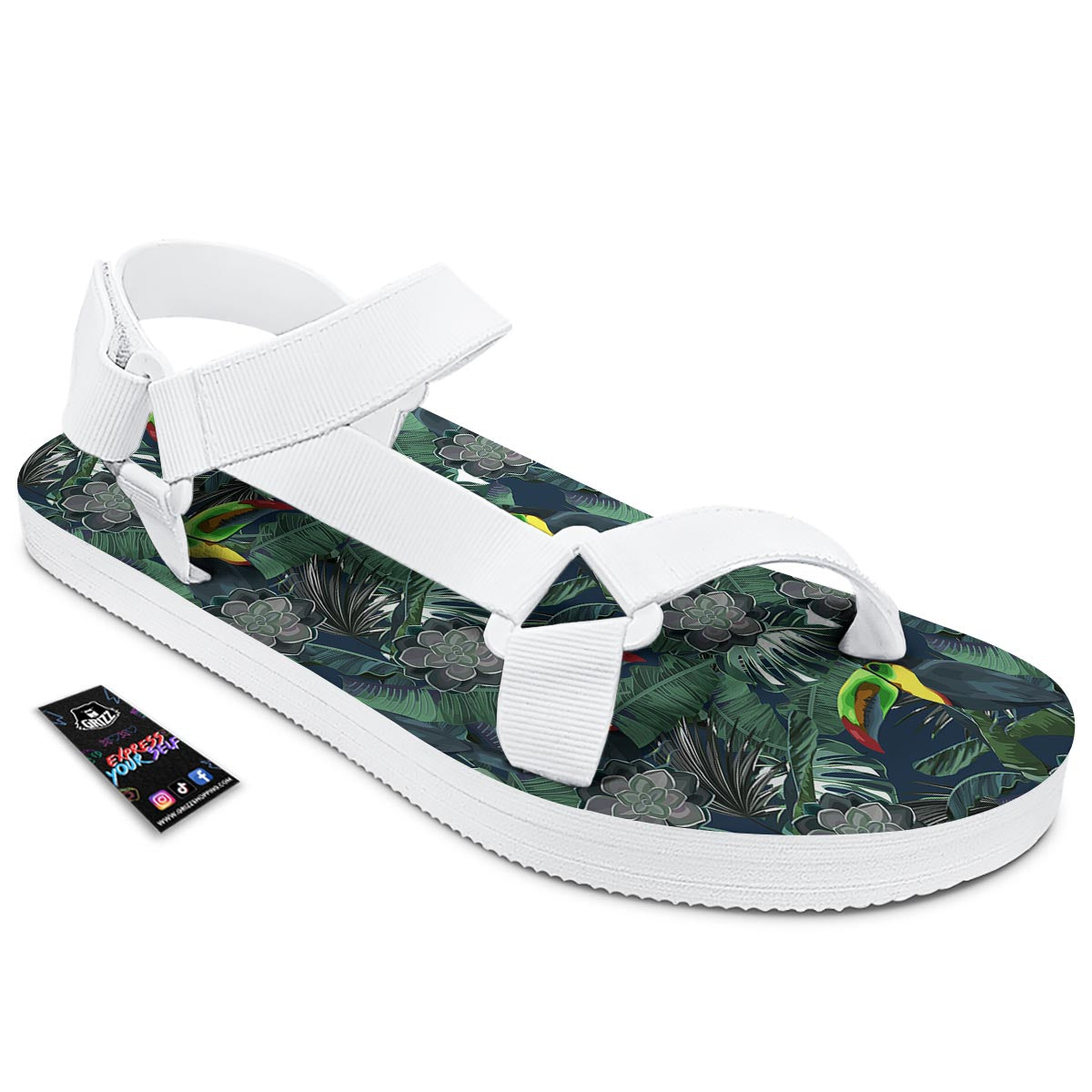 Hawaii Toucan Aloha Print Pattern White Open Toe Sandals-grizzshop
