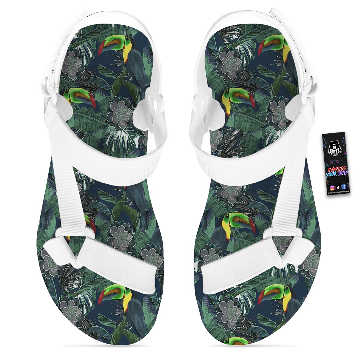 Hawaii Toucan Aloha Print Pattern White Open Toe Sandals-grizzshop