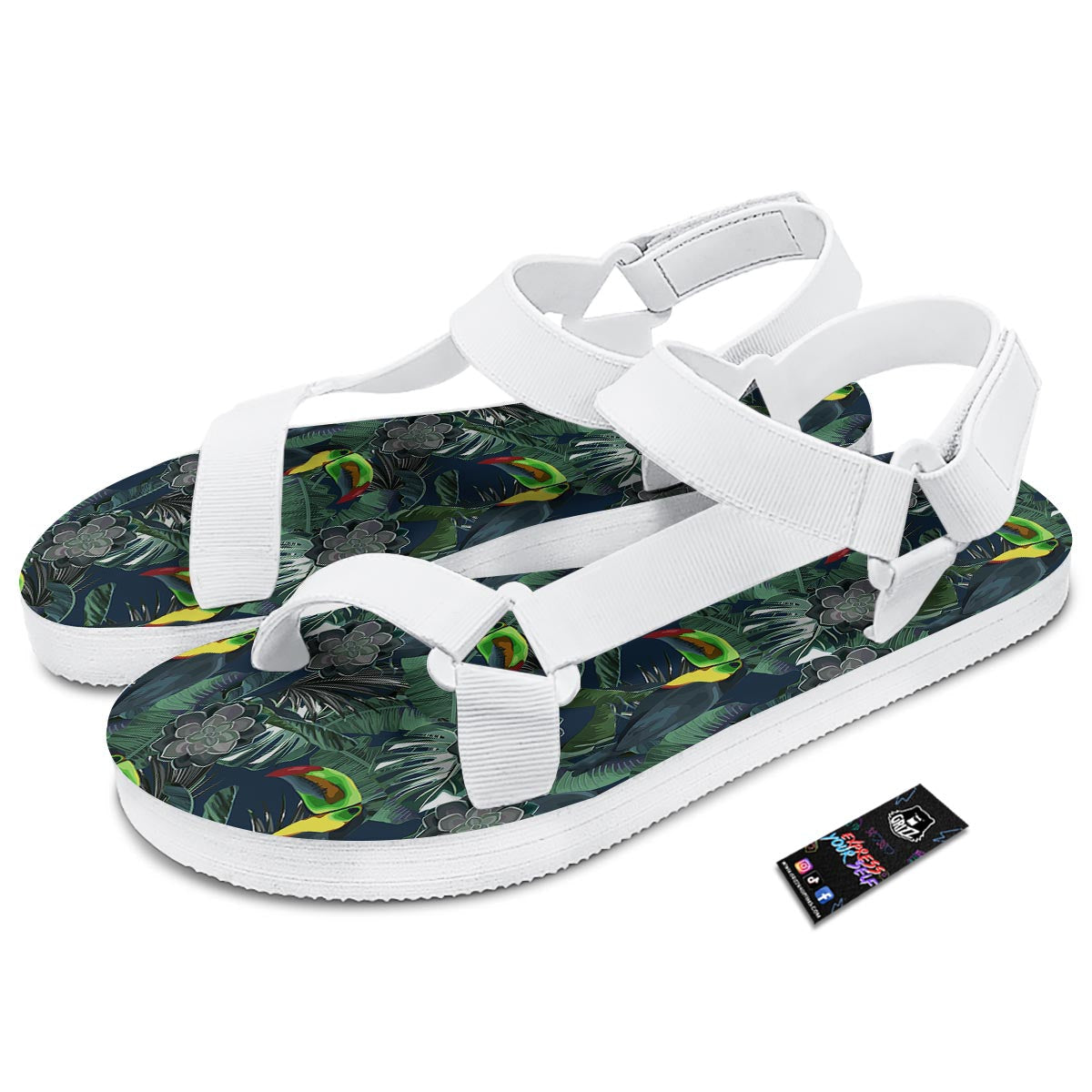 Hawaii Toucan Aloha Print Pattern White Open Toe Sandals-grizzshop
