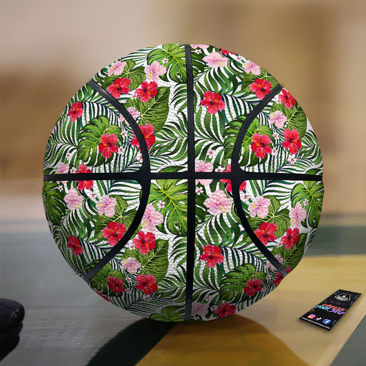 Hawaii Hibiscus Monstera Print Pattern Basketball