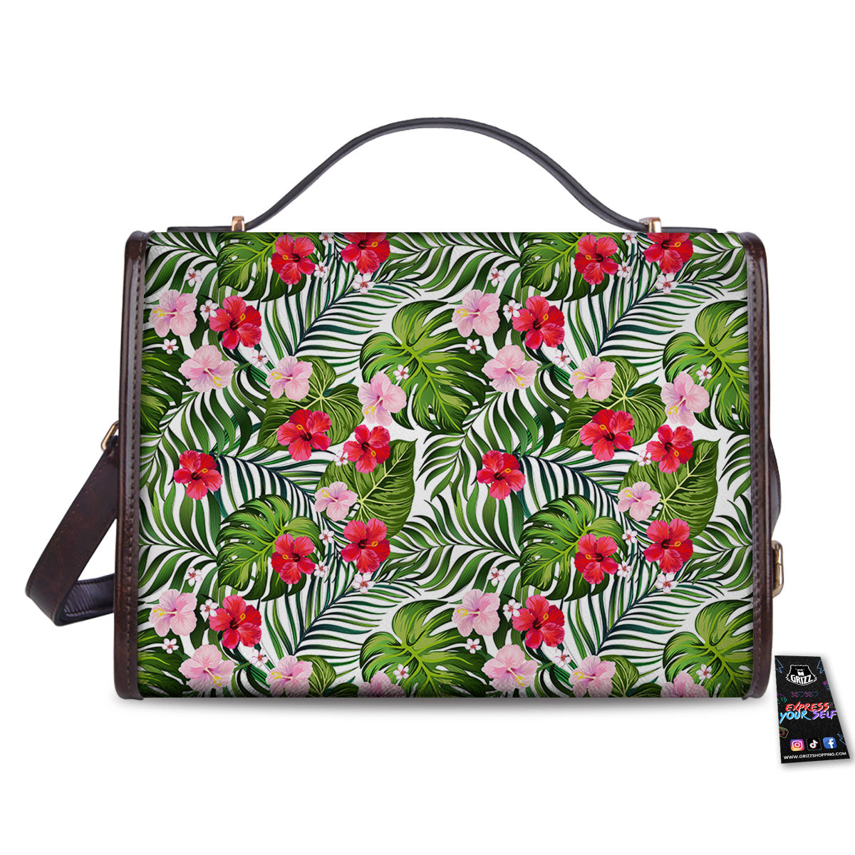 Hawaii Hibiscus Monstera Print Pattern Women's Satchel Bag