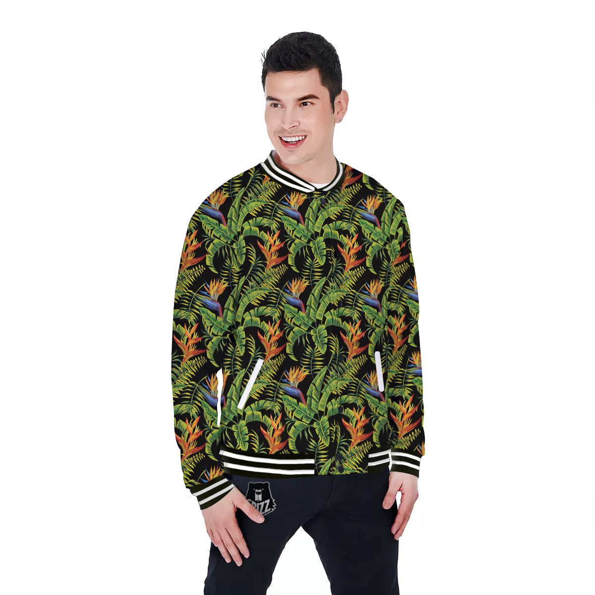 Hawaiian Banana Leaf Print Pattern Baseball Jacket-grizzshop