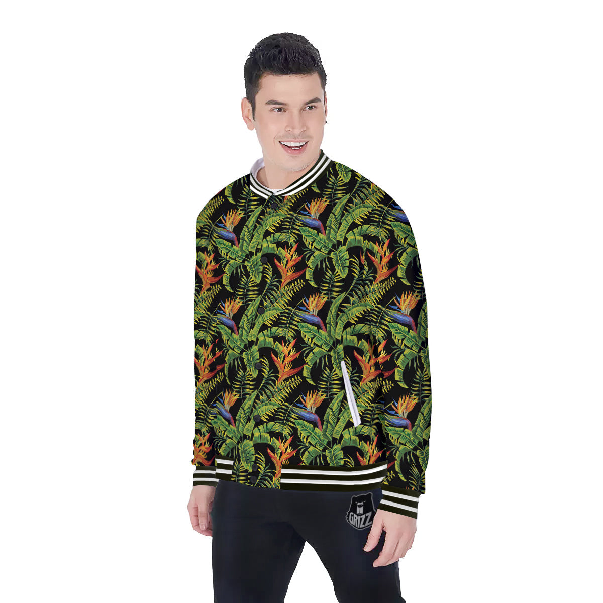 Hawaiian Banana Leaf Print Pattern Baseball Jacket-grizzshop