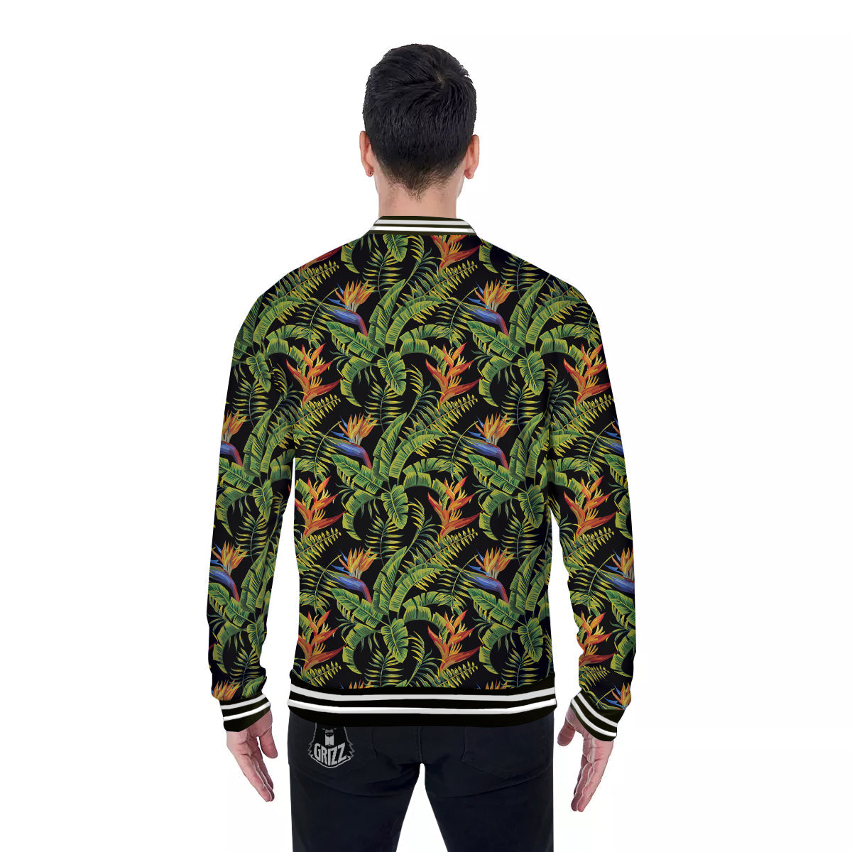 Hawaiian Banana Leaf Print Pattern Baseball Jacket-grizzshop