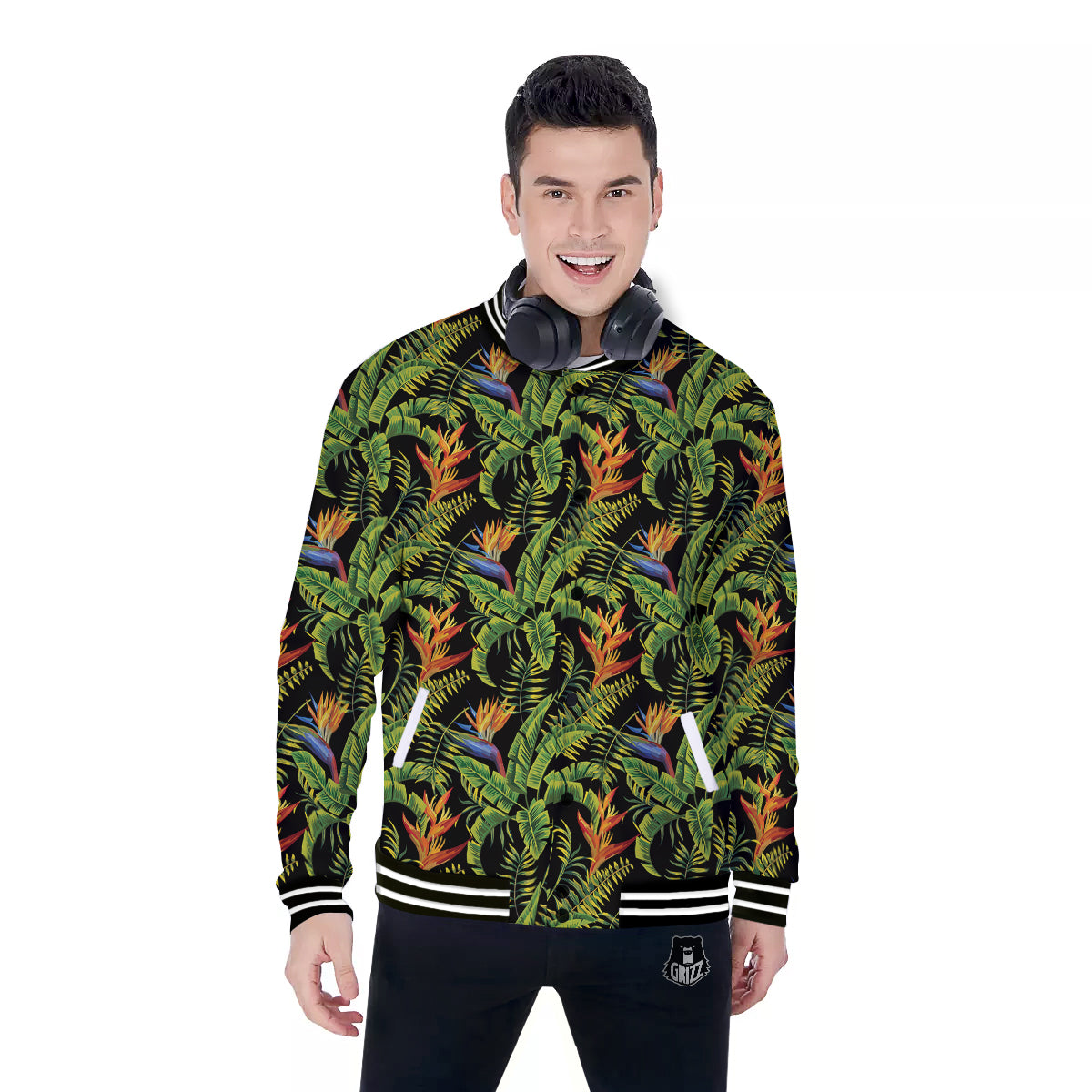 Hawaiian Banana Leaf Print Pattern Baseball Jacket-grizzshop