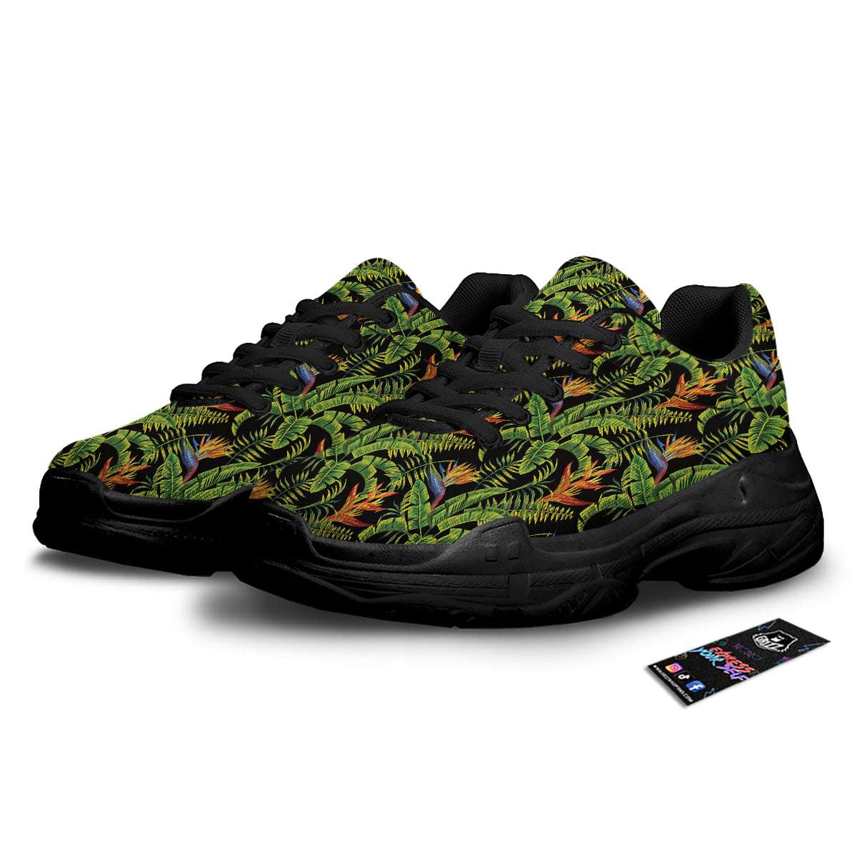 Hawaiian Banana Leaf Print Pattern Black Chunky Shoes-grizzshop