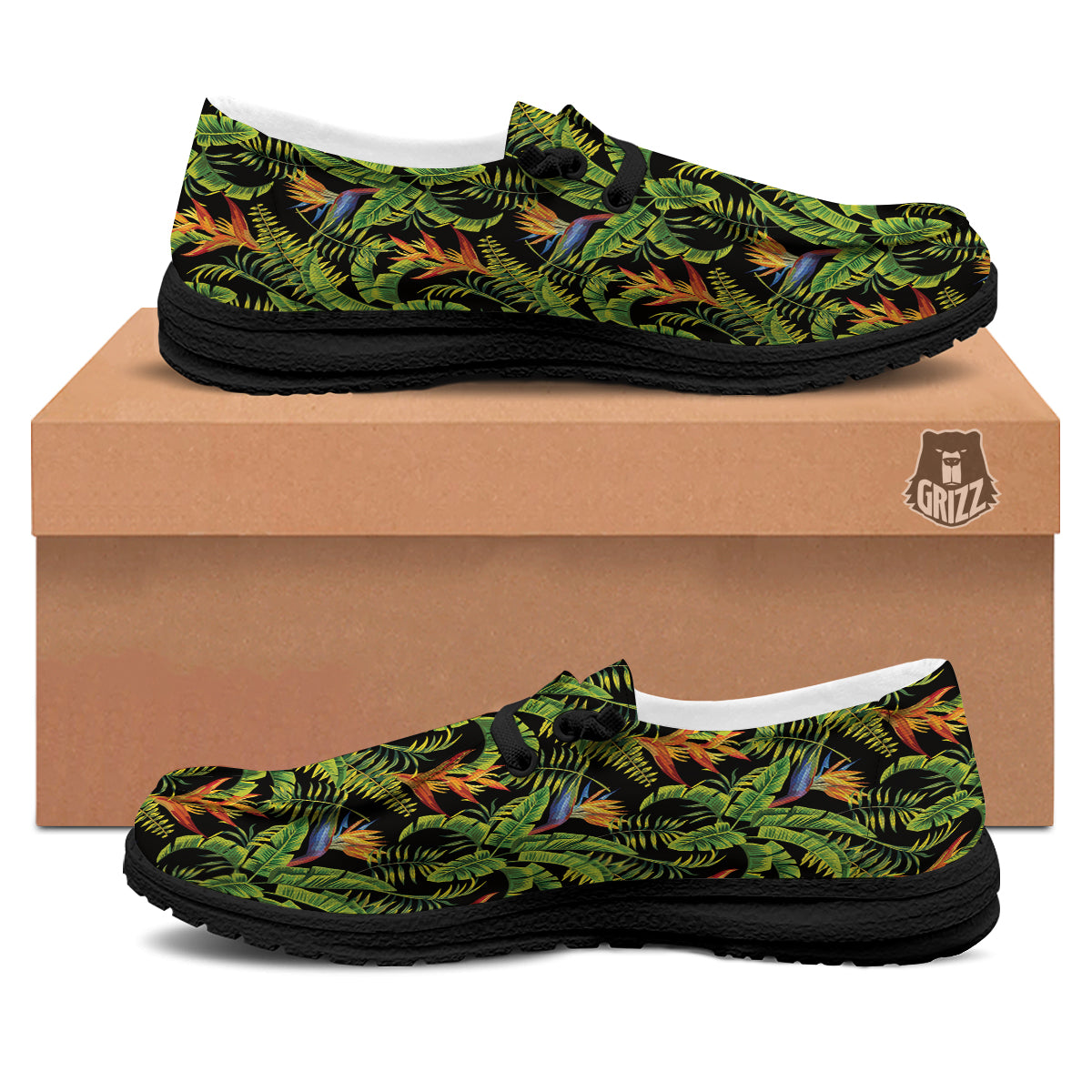 Hawaiian Banana Leaf Print Pattern Black Loafers-grizzshop