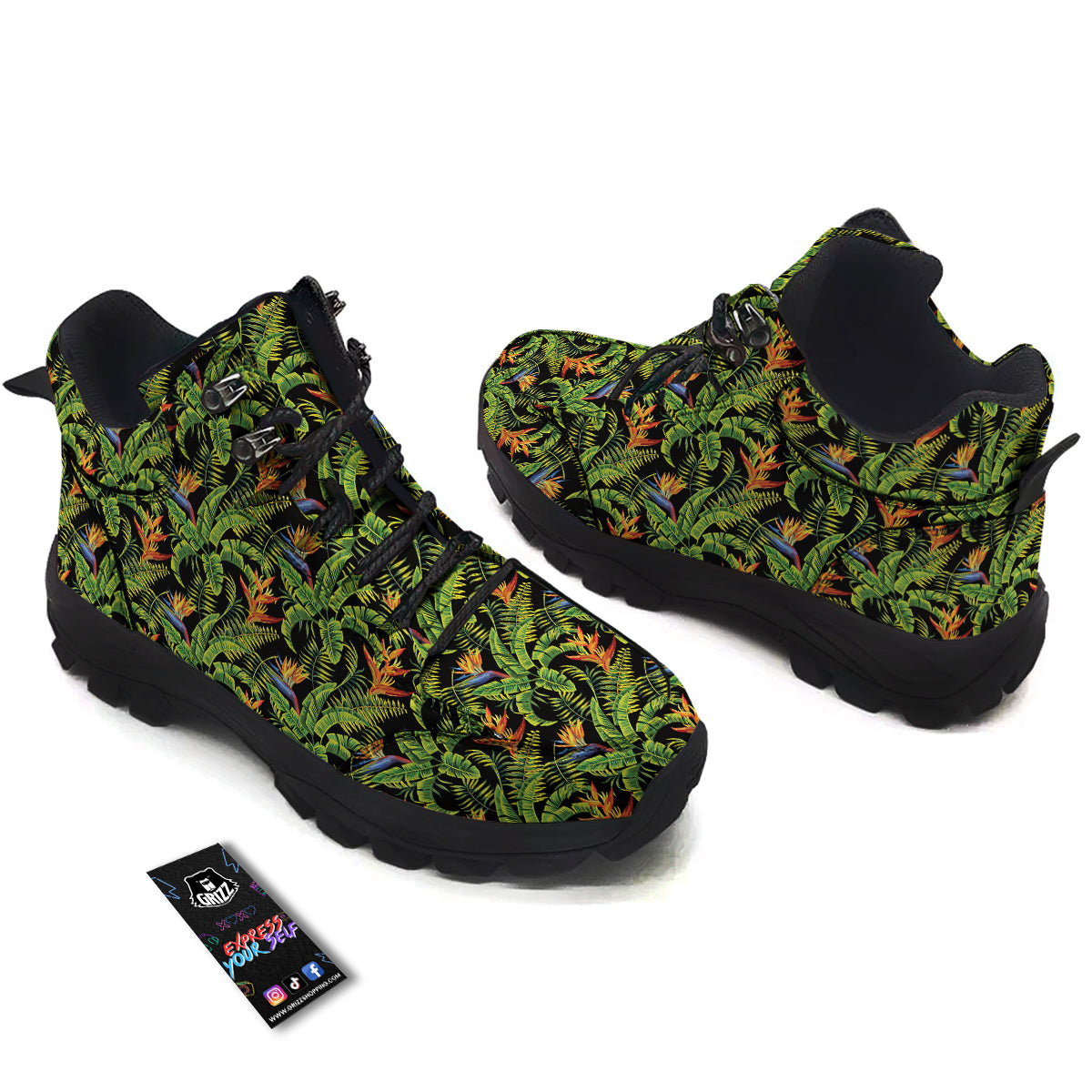 Hawaiian Banana Leaf Print Pattern Hiking Shoes-grizzshop