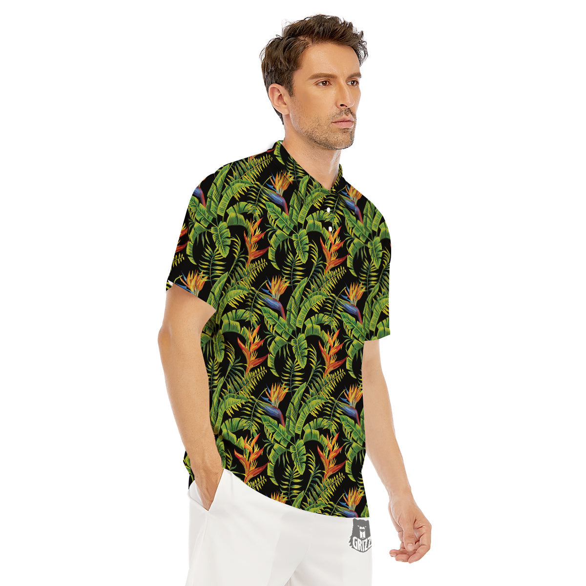Hawaiian Banana Leaf Print Pattern Men's Golf Shirts-grizzshop