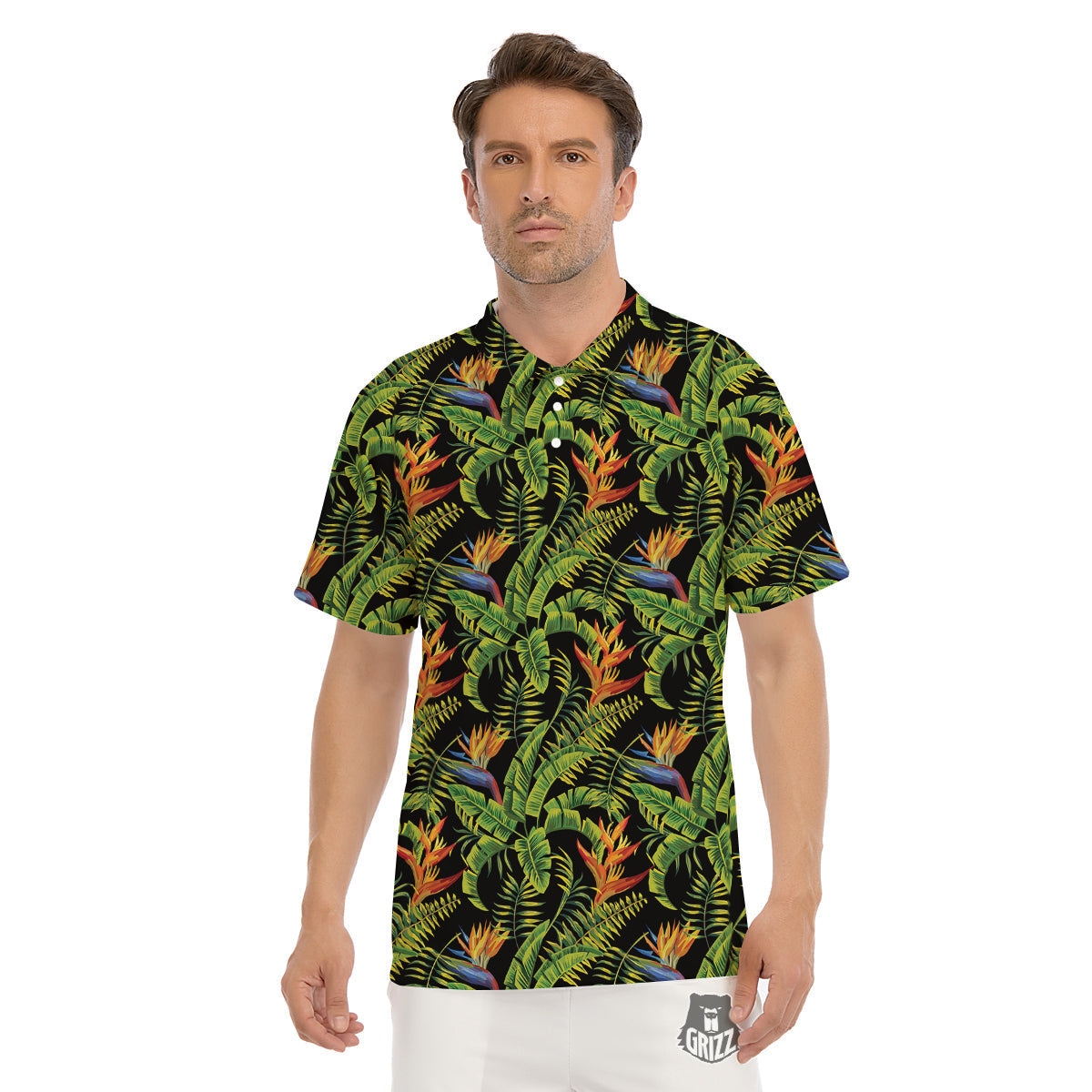 Hawaiian Banana Leaf Print Pattern Men's Golf Shirts-grizzshop