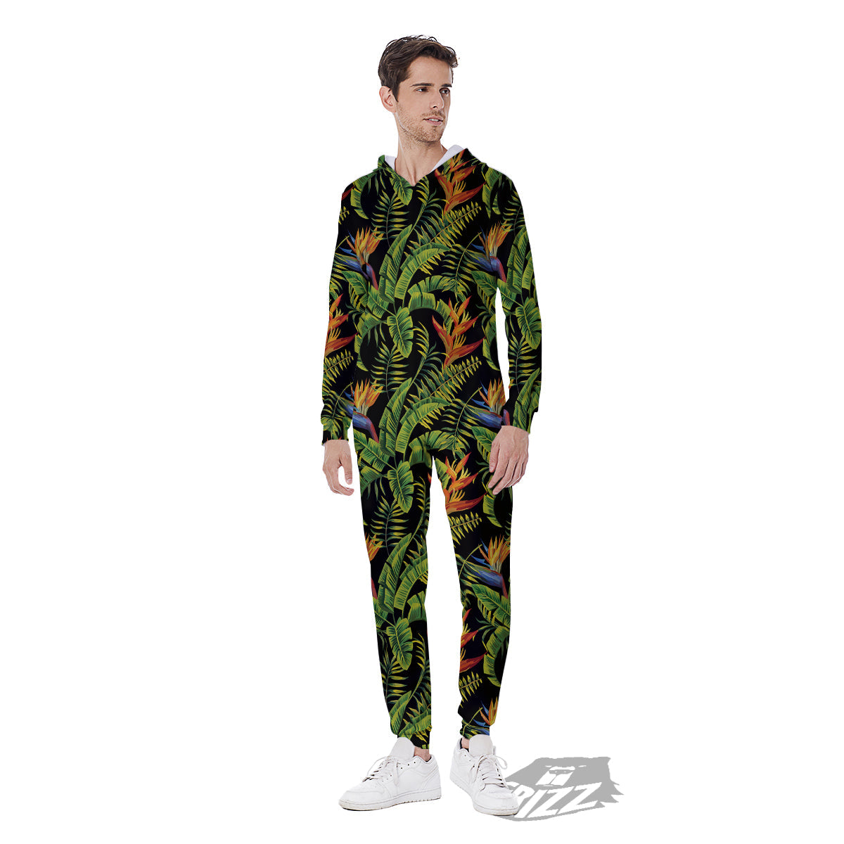 Hawaiian Banana Leaf Print Pattern Men's Jumpsuit-grizzshop
