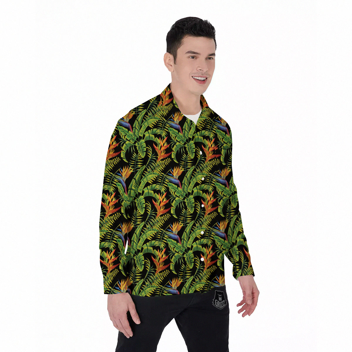 Hawaiian Banana Leaf Print Pattern Men's Long Sleeve Shirts-grizzshop