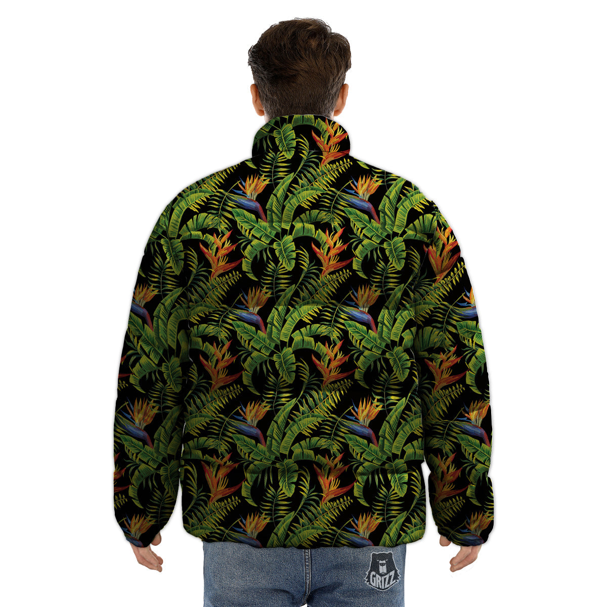 Hawaiian Banana Leaf Print Pattern Puffer Jacket-grizzshop