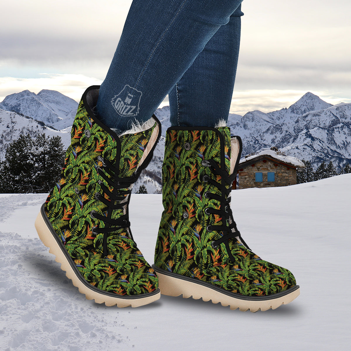 Hawaiian Banana Leaf Print Pattern Snow Boots-grizzshop