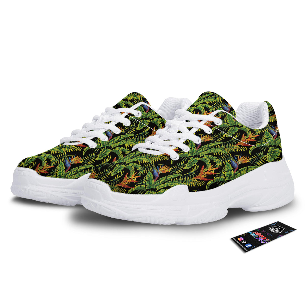 Hawaiian Banana Leaf Print Pattern White Chunky Shoes-grizzshop