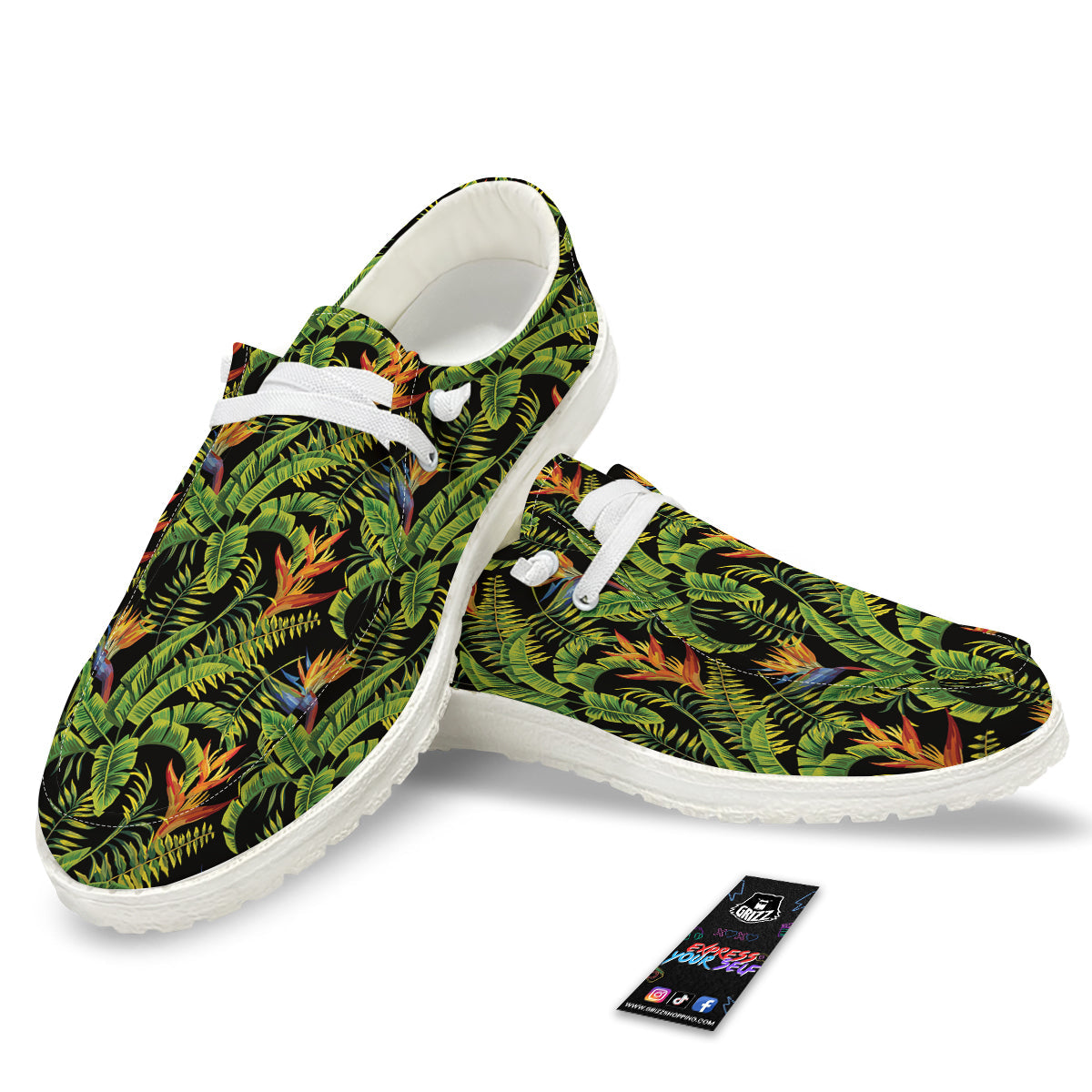 Hawaiian Banana Leaf Print Pattern White Loafers-grizzshop