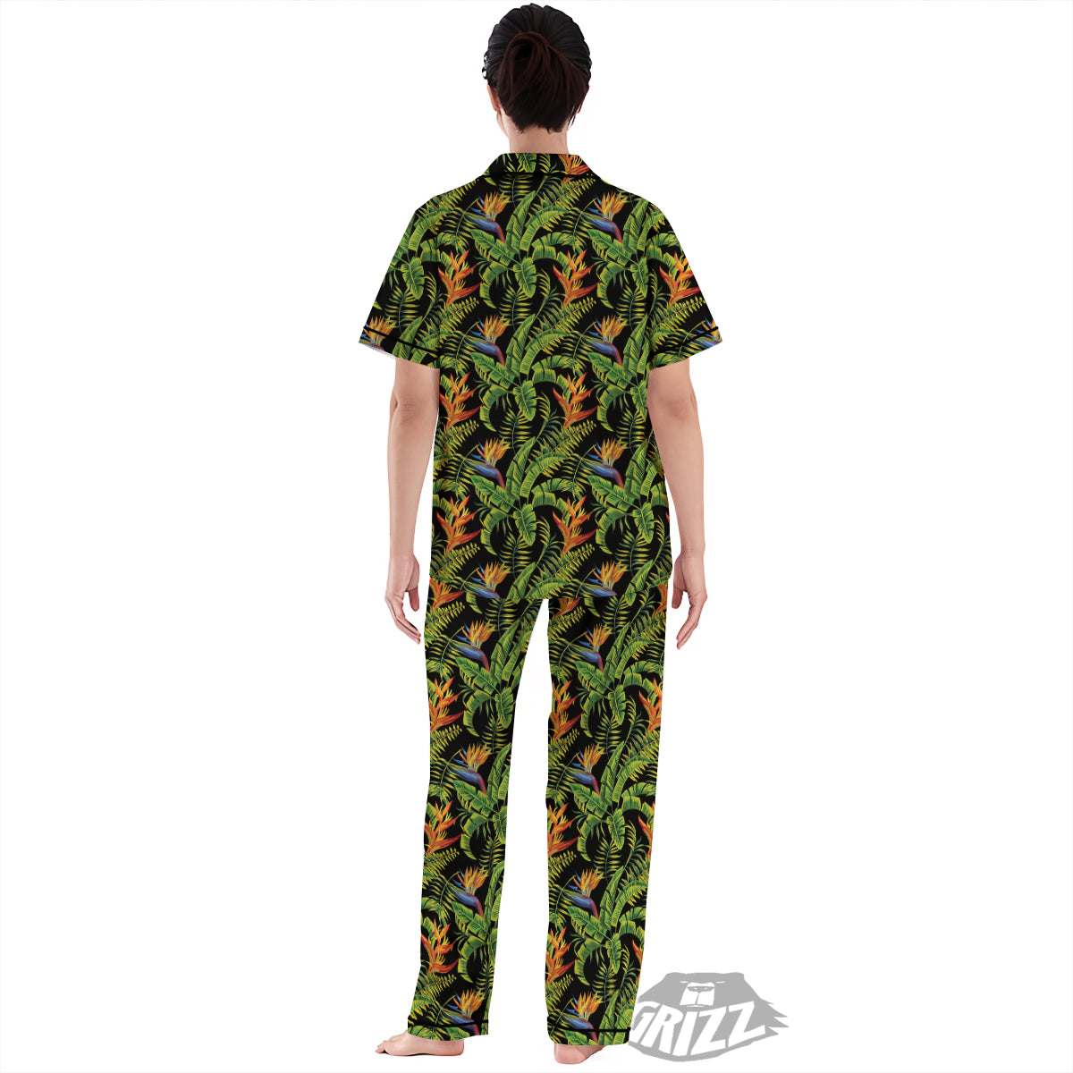 Hawaiian Banana Leaf Print Pattern Women's Pajamas Set-grizzshop