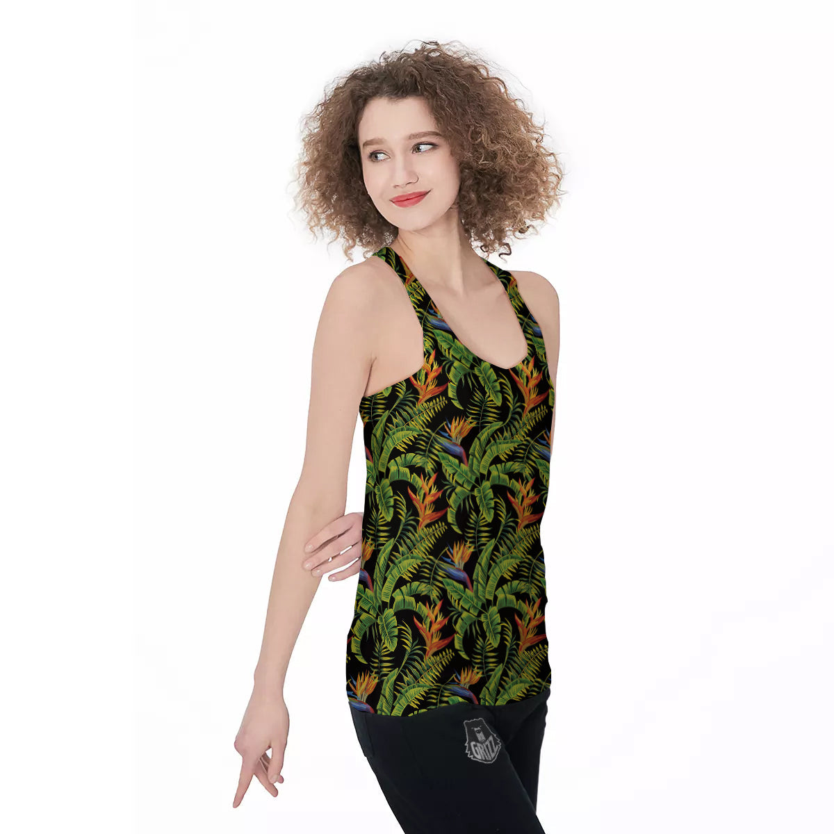 Hawaiian Banana Leaf Print Pattern Women's Racerback Tank Top-grizzshop
