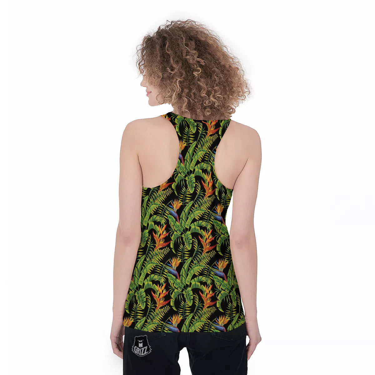 Hawaiian Banana Leaf Print Pattern Women's Racerback Tank Top-grizzshop