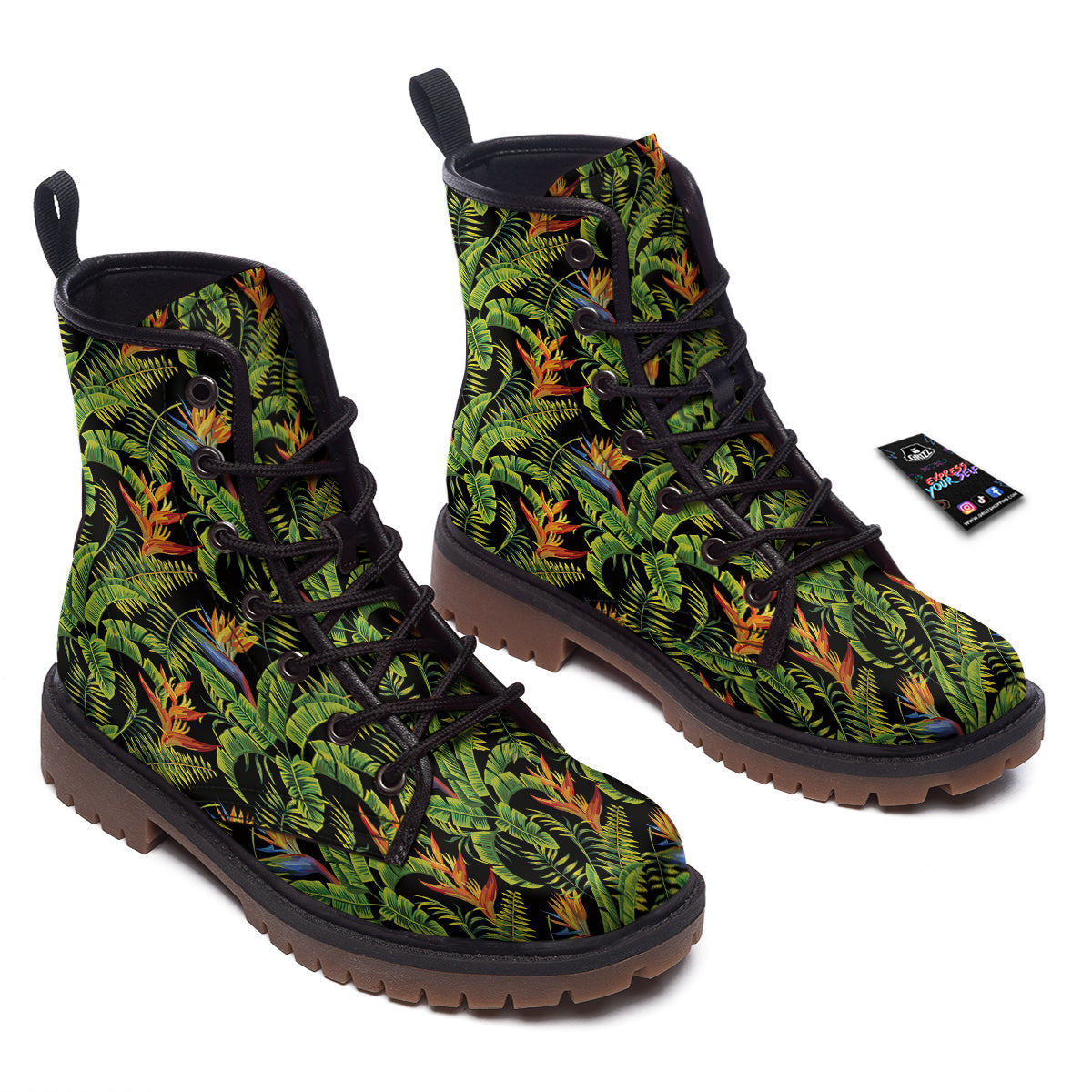 Hawaiian Banana Leaf Print Pattern Work Boots-grizzshop