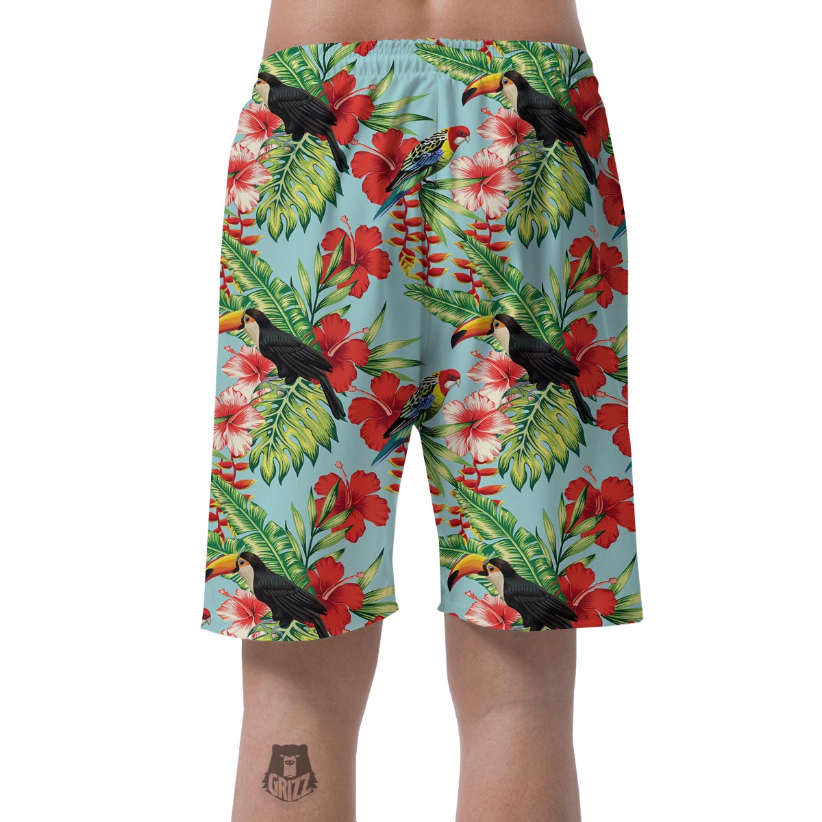 Hawaiian Bird Floral Print Men's Shorts-grizzshop